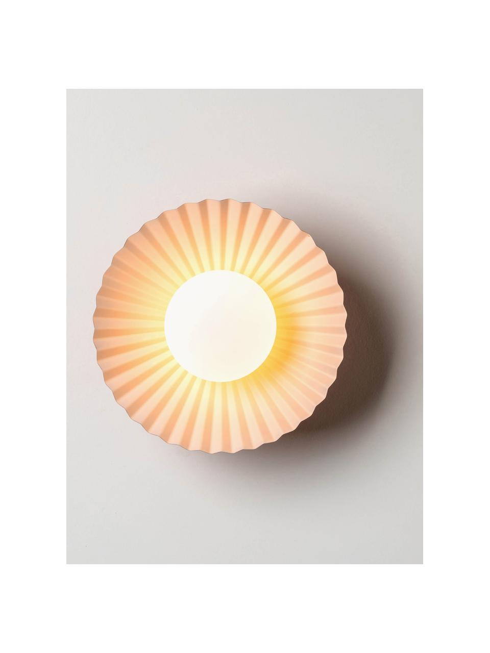 Wandlamp The Pleat, Lampenkap: opaalglas, Wit, abrikoos, Ø 23 x D 16 cm