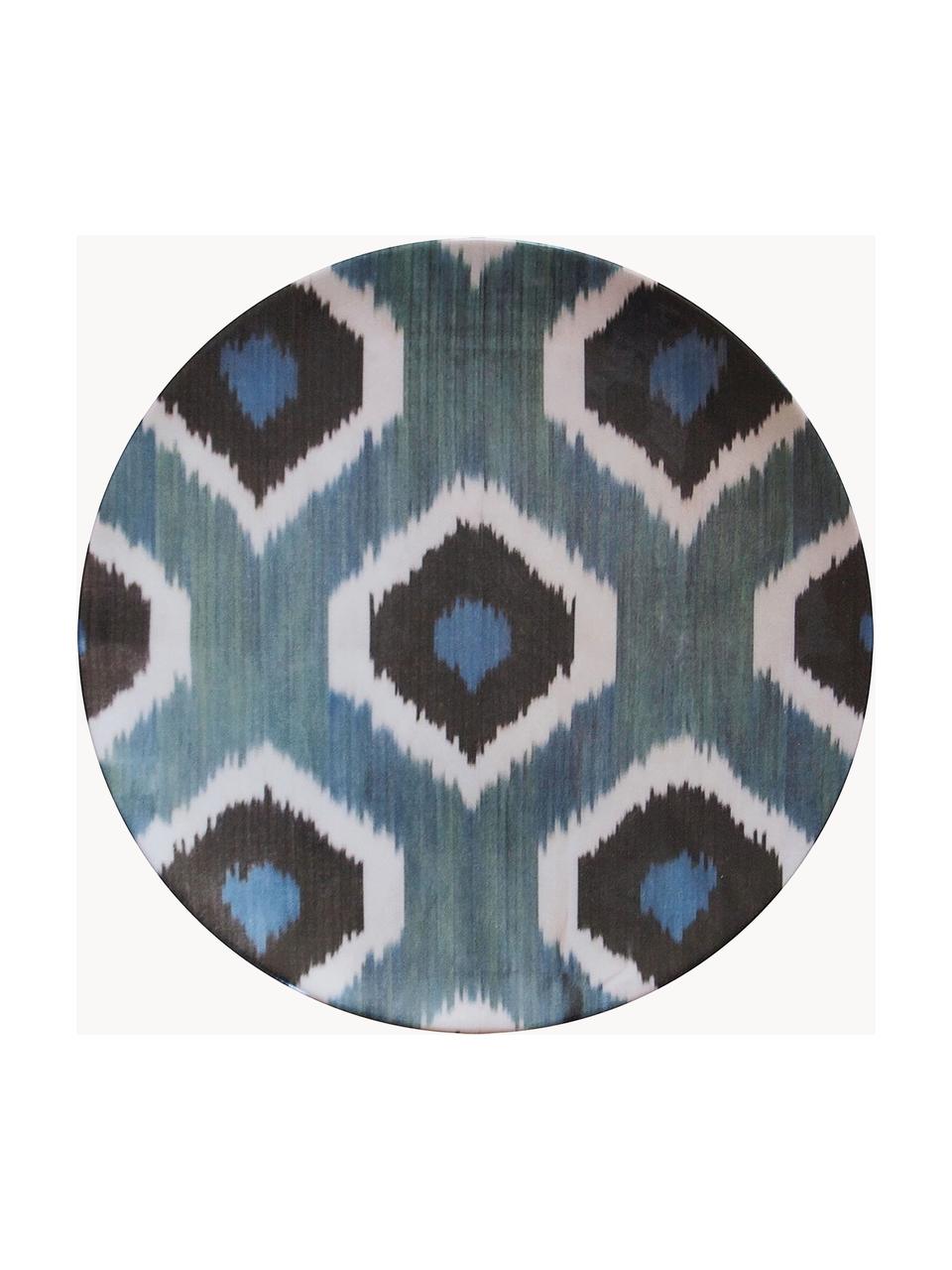 Assiette plate en porcelaine faite main Ikat, Porcelaine, Bleu pétrole, noir, blanc, Ø 28 cm