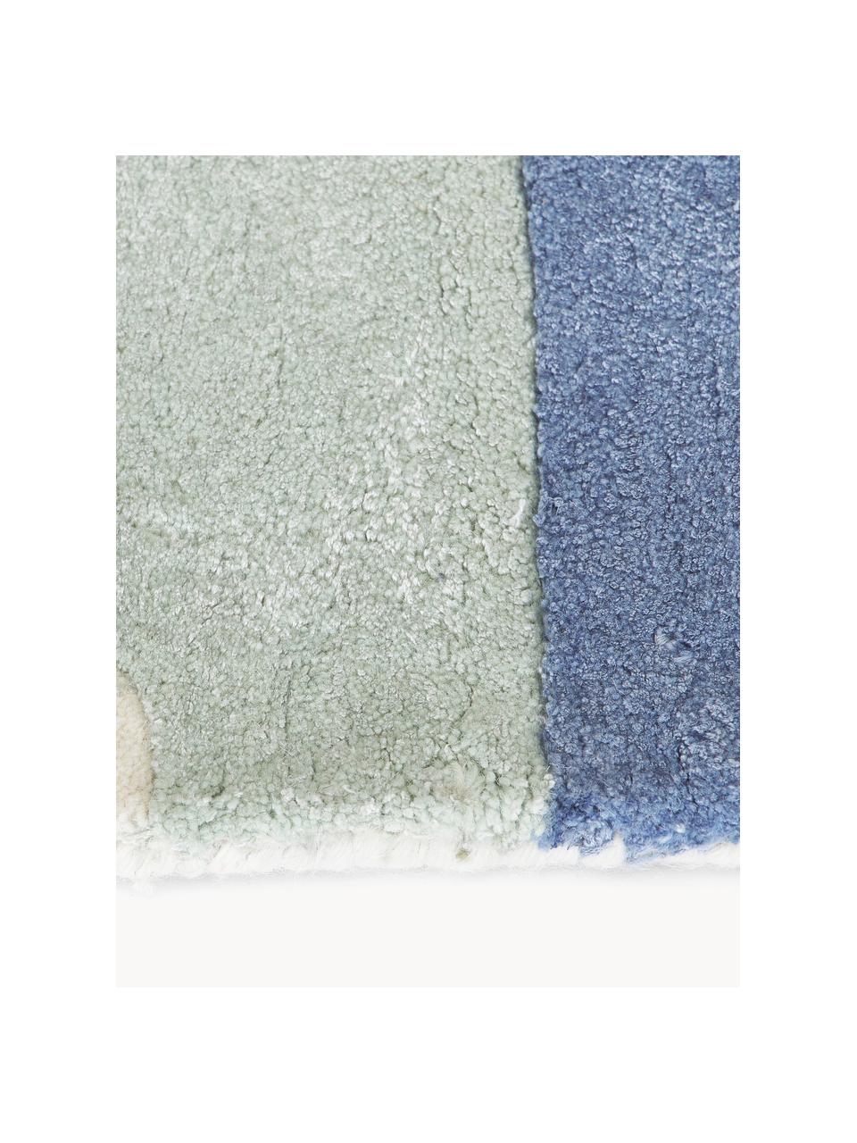 Ręcznie tuftowany dywan z wełny z wypukłą strukturą Pierre, Odcienie niebieskiego, kremowobiały, S 200 x D 300 cm (Rozmiar L)