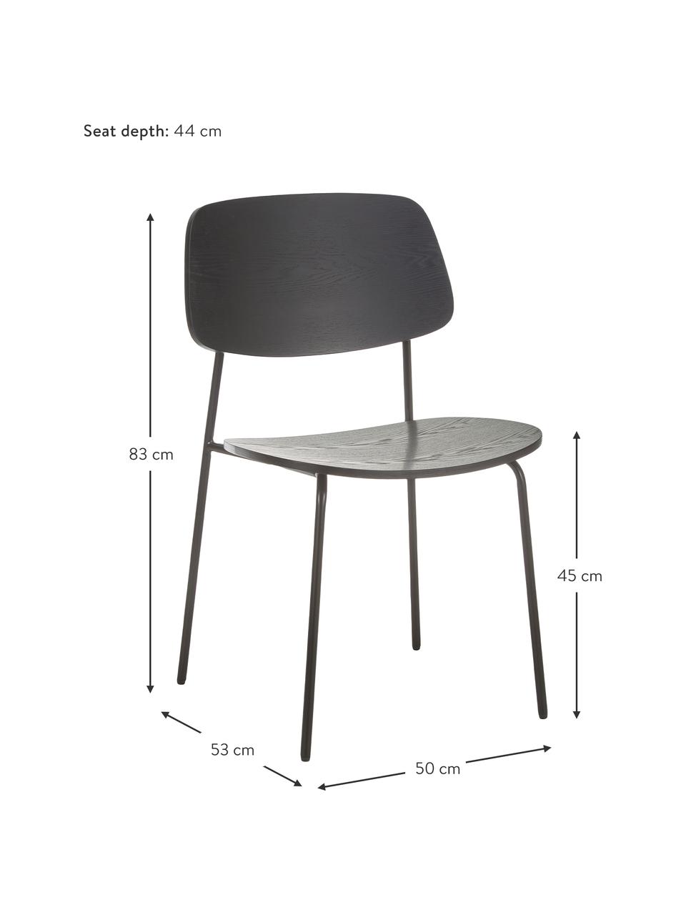 Holzstühle Nadja, 2 Stück, Sitzfläche: Sperrholz mit Eschenholzf, Beine: Metall, pulverbeschichtet, Schwarz, B 50 x T 53 cm