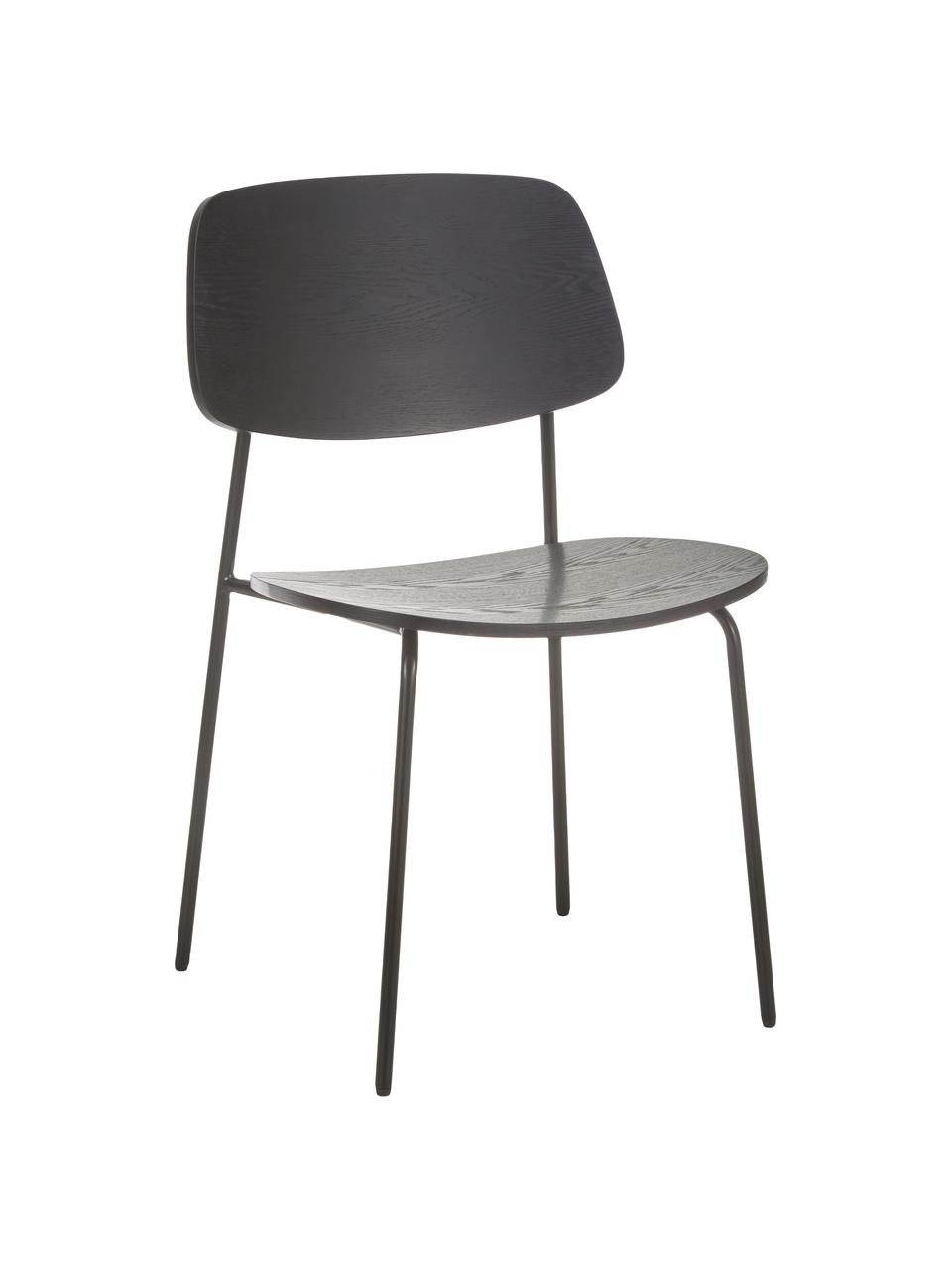 Holzstühle Nadja, 2 Stück, Sitzfläche: Sperrholz mit Eschenholzf, Beine: Metall, pulverbeschichtet, Schwarz, B 50 x T 53 cm