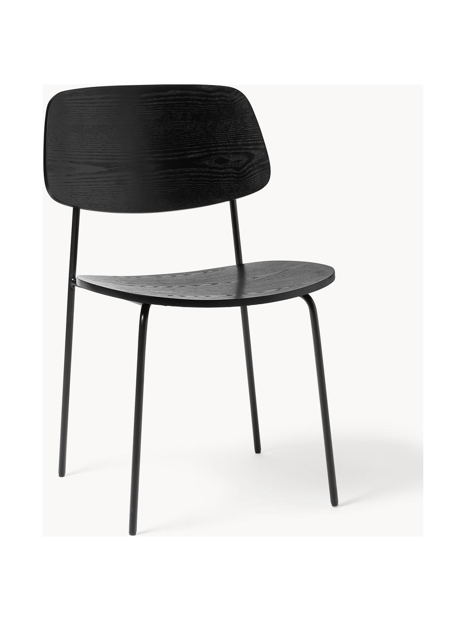 Houten stoelen Nadja, 2 stuks, Zitvlak: multiplex met essenhoutfi, Poten: gepoedercoat metaal, Zwart, B 50 x D 53 cm
