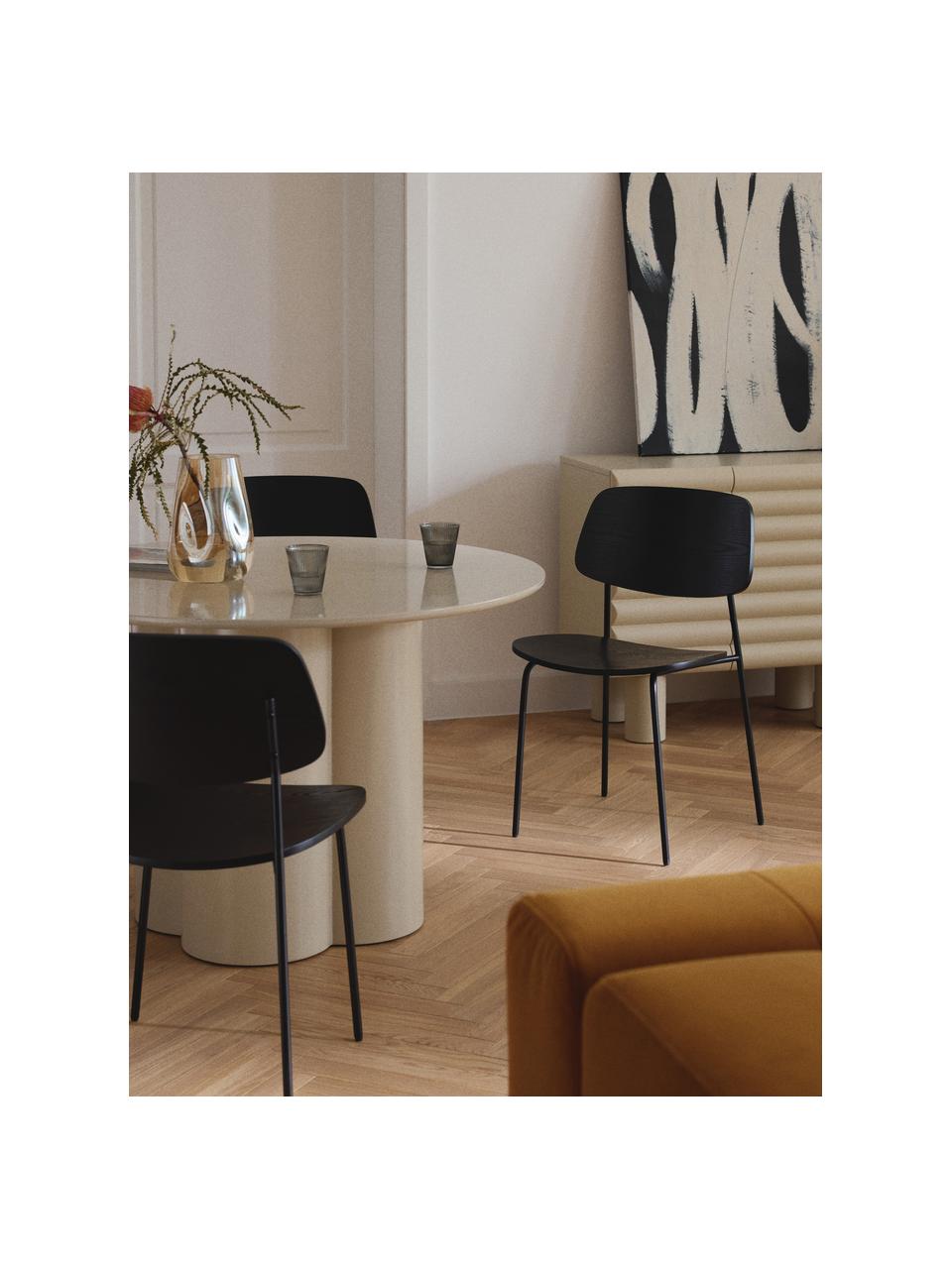 Holzstühle Nadja, 2 Stück, Sitzfläche: Sperrholz mit Eschenholzf, Beine: Metall, pulverbeschichtet, Schwarz, B 50 x T 53 cm