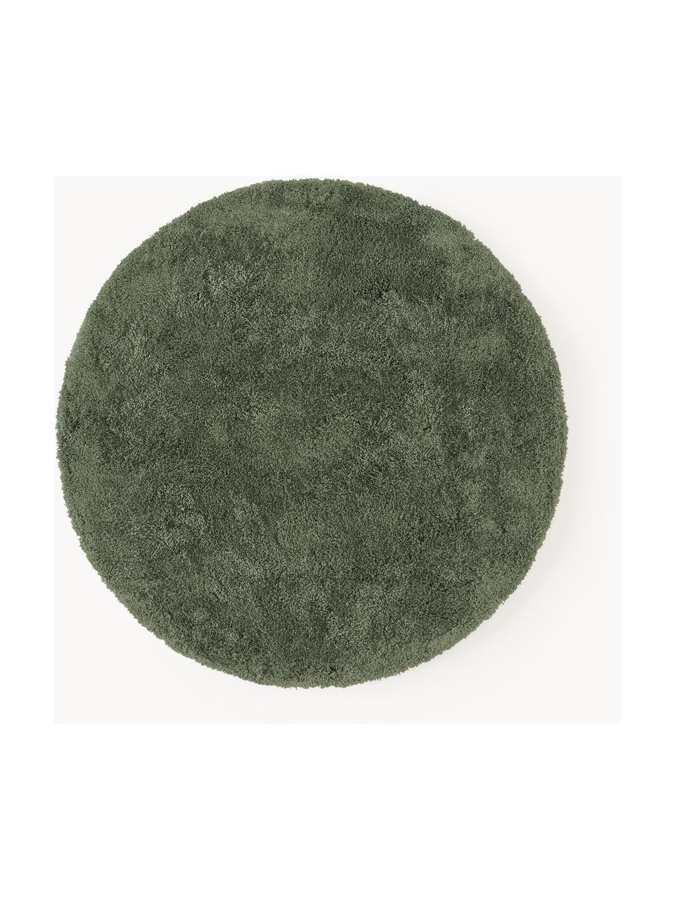 Tappeto rotondo morbido a pelo lungo Leighton, Retro: 70% poliestere, 30% coton, Verde scuro, Ø 150 cm (taglia M)
