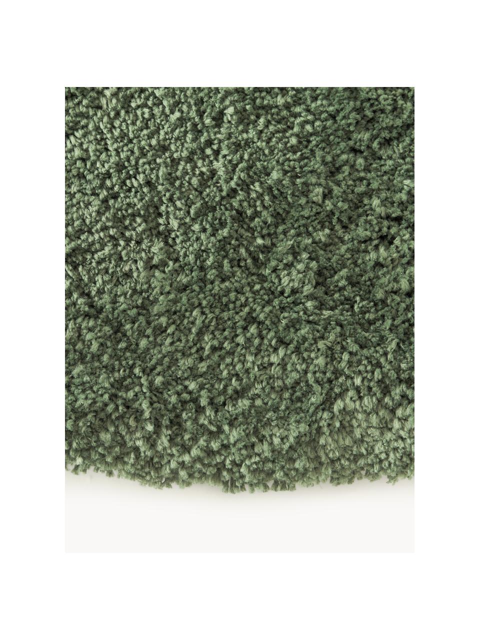 Pluizig rond hoogpolig vloerkleed Leighton, Bovenzijde: microvezels (100% polyest, Onderzijde: 70% polyester, 30% katoen, Donkergroen, Ø 150 x H 3 cm (maat M)