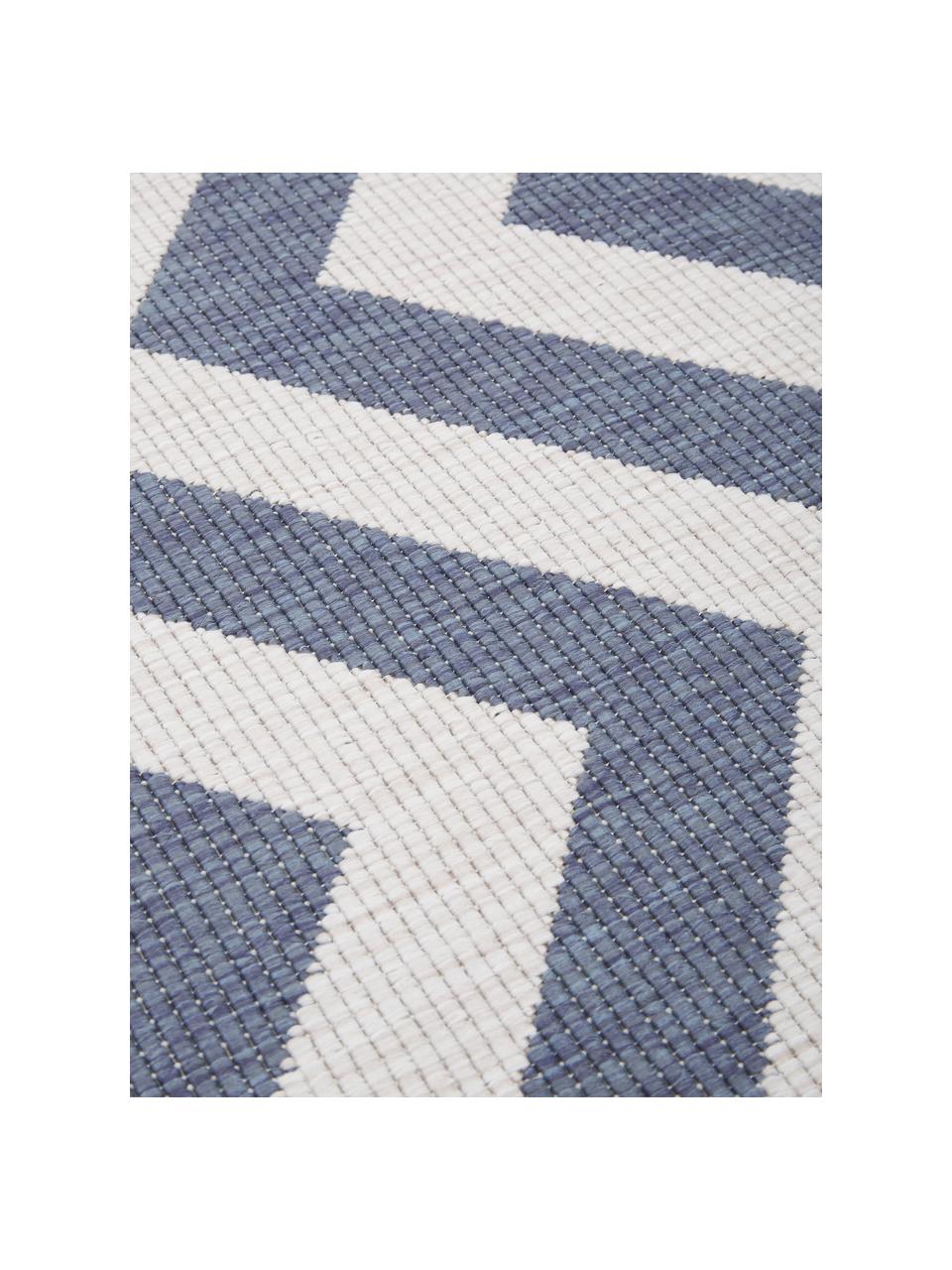 In- & Outdoor-Teppich Palma mit Zickzack-Muster, beidseitig verwendbar, 100% Polypropylen, Blau, Creme, B 200 x L 290 cm (Größe L)