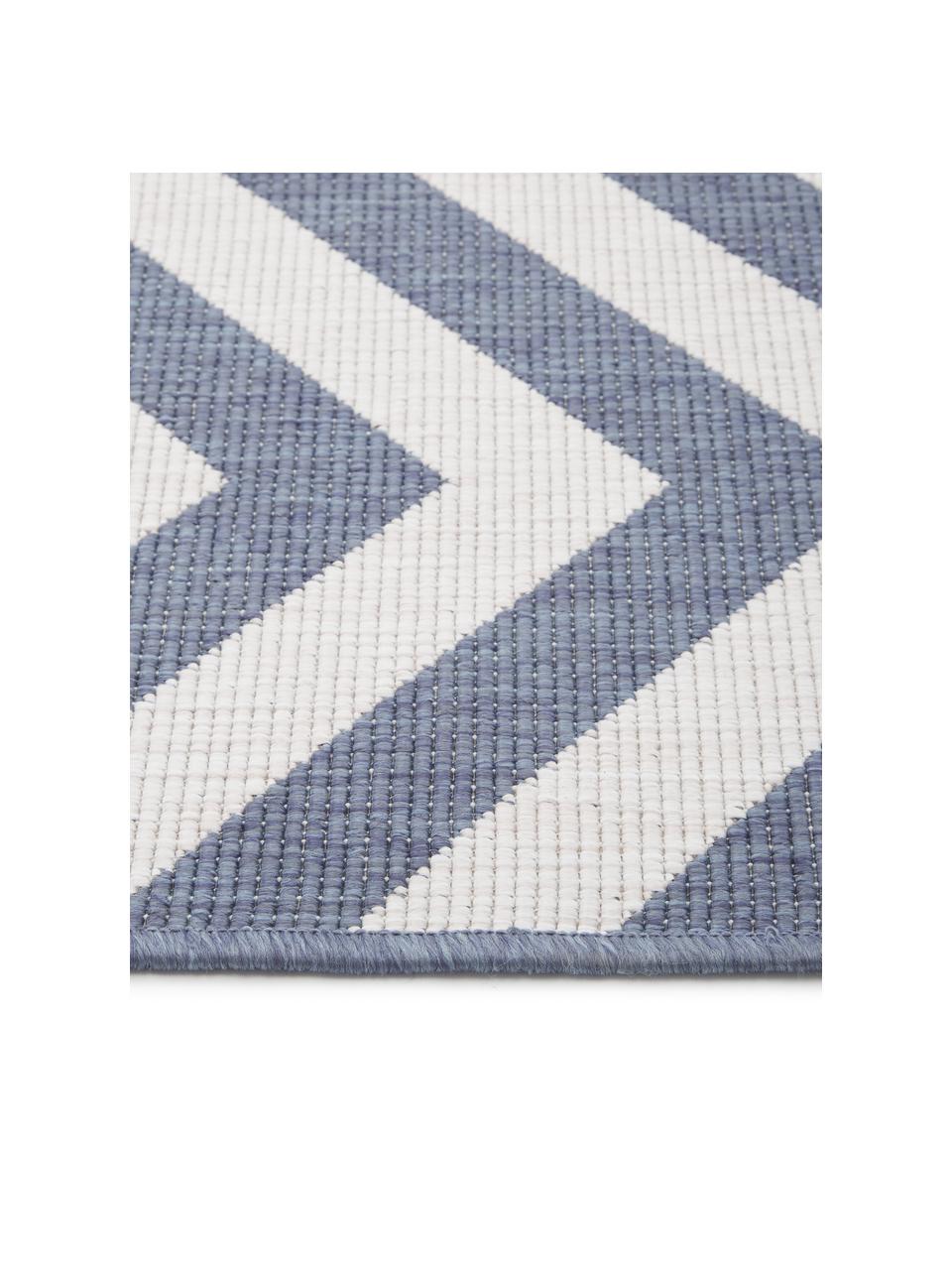 Dubbelzijdig in- & outdoor vloerkleed Palma, met zigzag patroon, Blauw, crèmekleurig, B 200 x L 290 cm (maat L)