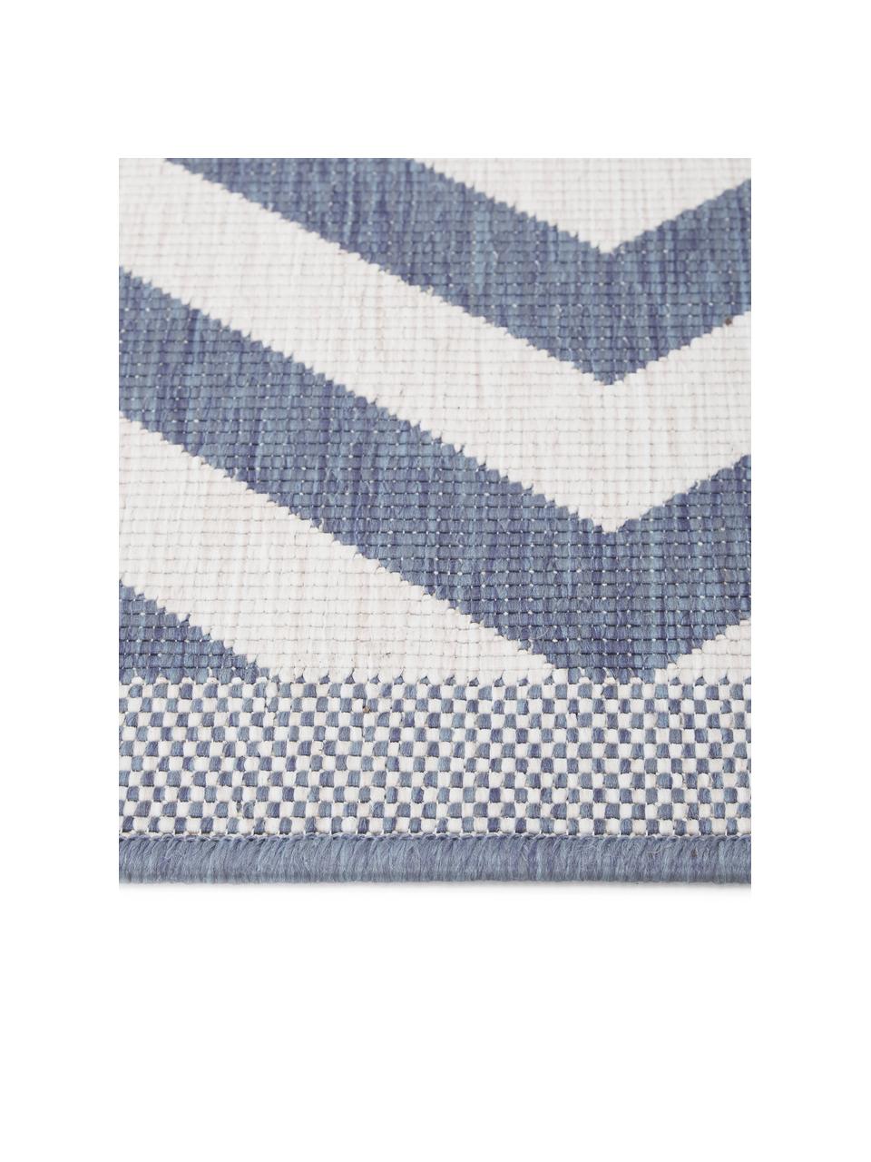 In- & Outdoor-Teppich Palma mit Zickzack-Muster, beidseitig verwendbar, 100% Polypropylen, Blau, Creme, B 200 x L 290 cm (Größe L)