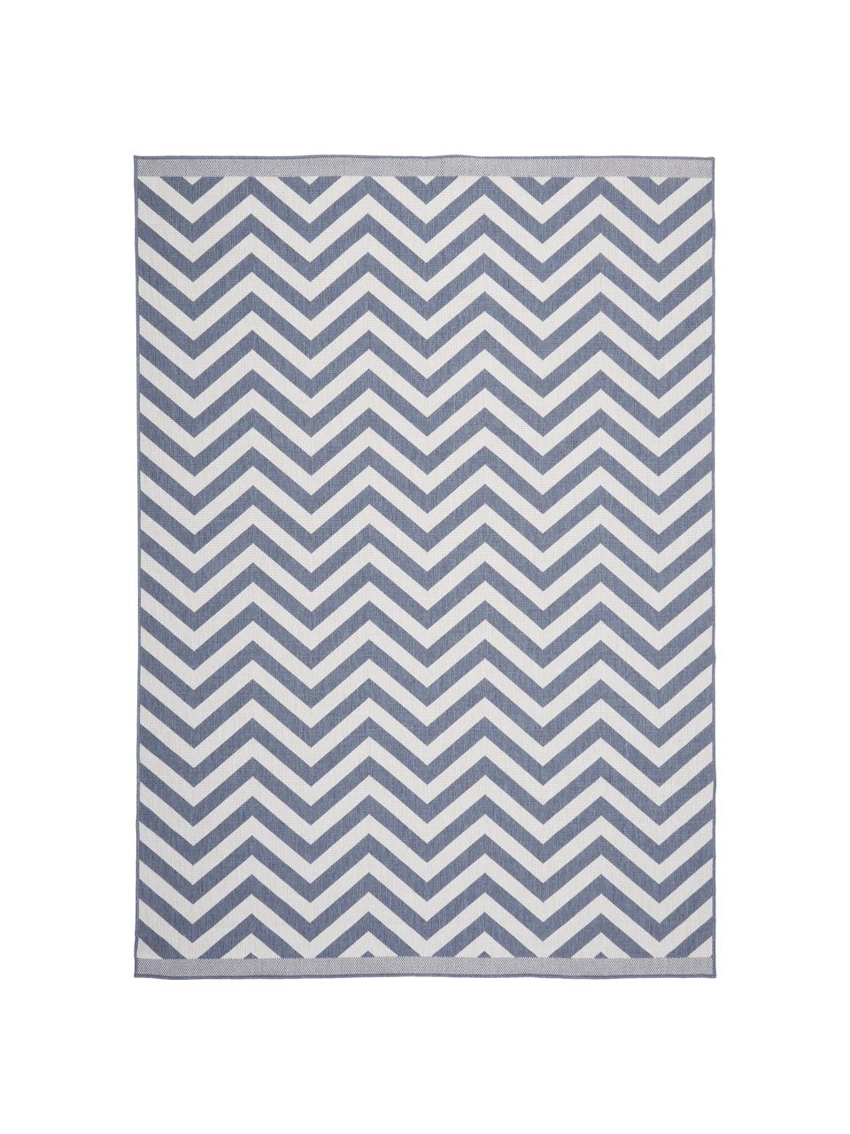 Dubbelzijdig in- & outdoor vloerkleed Palma, met zigzag patroon, Blauw, crèmekleurig, B 200 x L 290 cm (maat L)