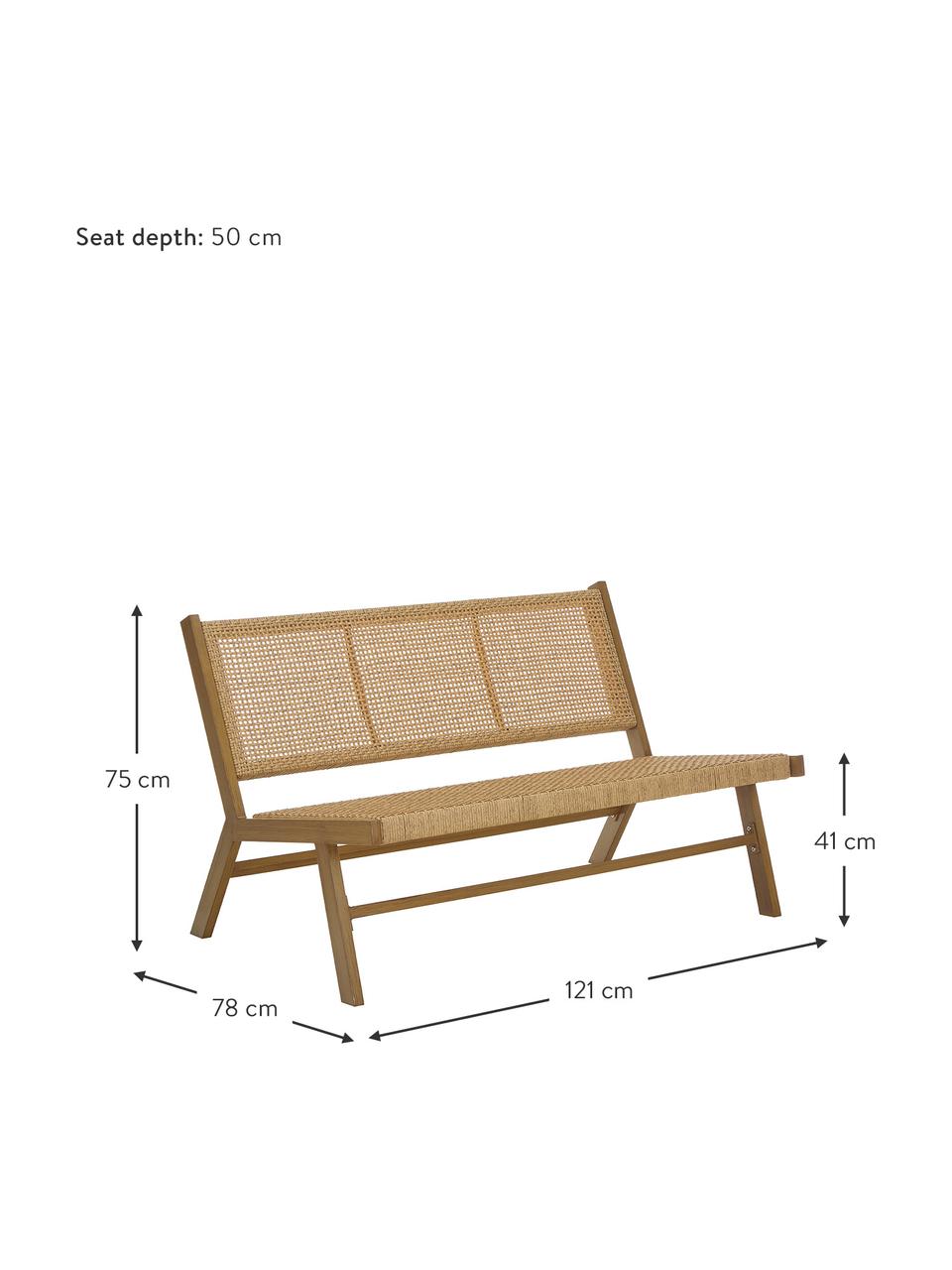 Záhradná lavička s plastovým výpletom v drevenom vzhľade Palina, Hnedá, Š 121 x V 75 cm