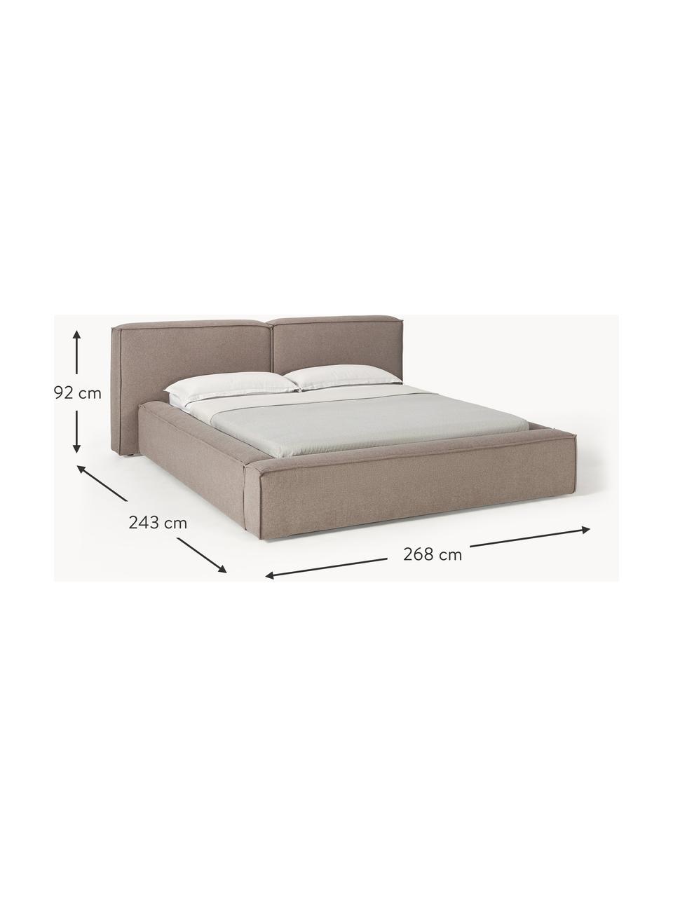 Gestoffeerd bed Lennon, Bekleding: 100% polyester Met 115.00, Frame: massief grenenhout, multi, Poten: hout, kunststof Dit produ, Geweven stof taupe, B 208 x L 243 cm (ligvlak 140 x 200 cm)