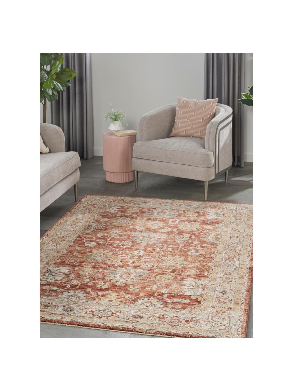 Alfombra estampada de pelo corto Sahar, 100% poliéster, Tonos rojos, amarillos y beige, An 120 x L 180 cm (Tamaño S)