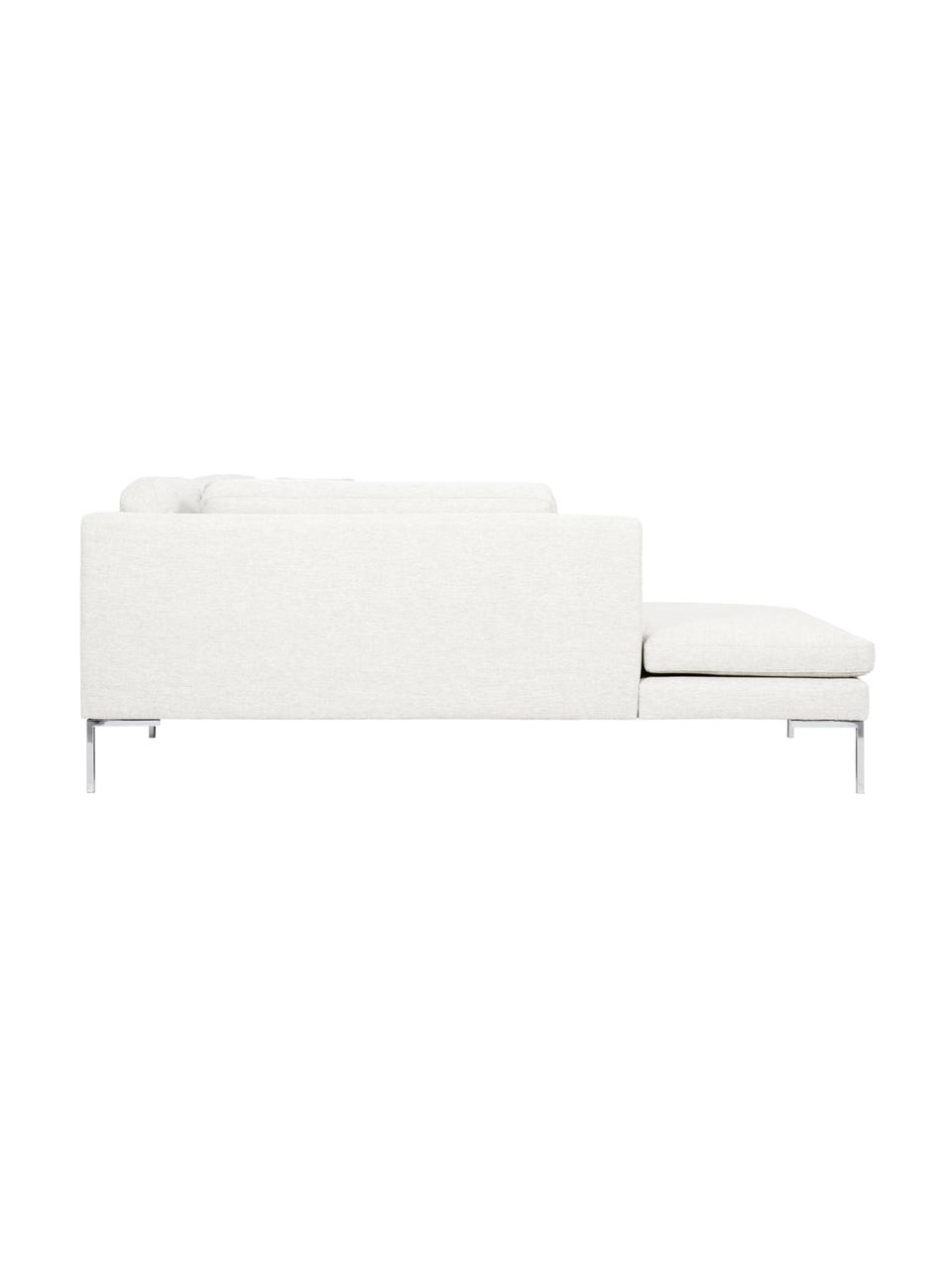 Ecksofa Emma, Bezug: Polyester 100.000 Scheuer, Gestell: Massives Kiefernholz, Füße: Metall, galvanisiert, Webstoff Cremeweiß, Füße Silber, B 302 x T 220 cm