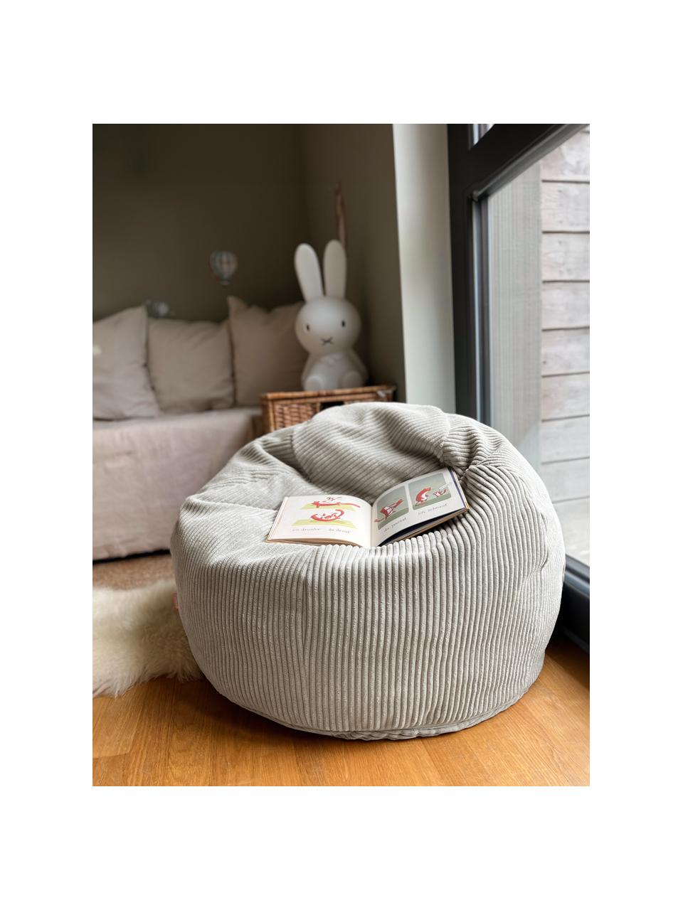 Pouf fait main en velours côtelé pour enfant Flora, Velours côtelé beige, larg. 85 x haut. 50 cm