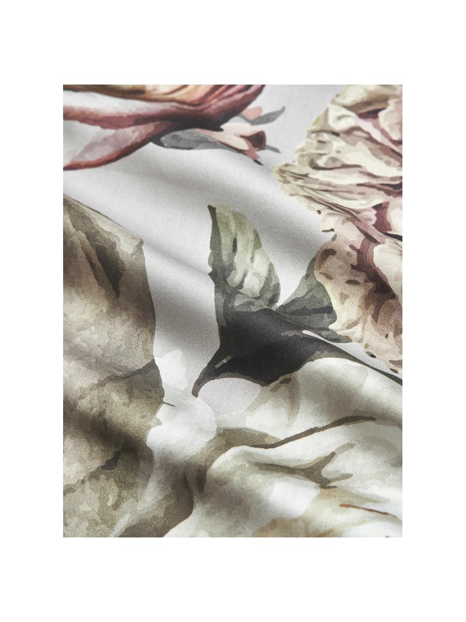 Poszewka na poduszkę z satyny bawełnianej Blossom, 2 szt., Jasny szary, odcienie beżowego, S 40 x D 80 cm