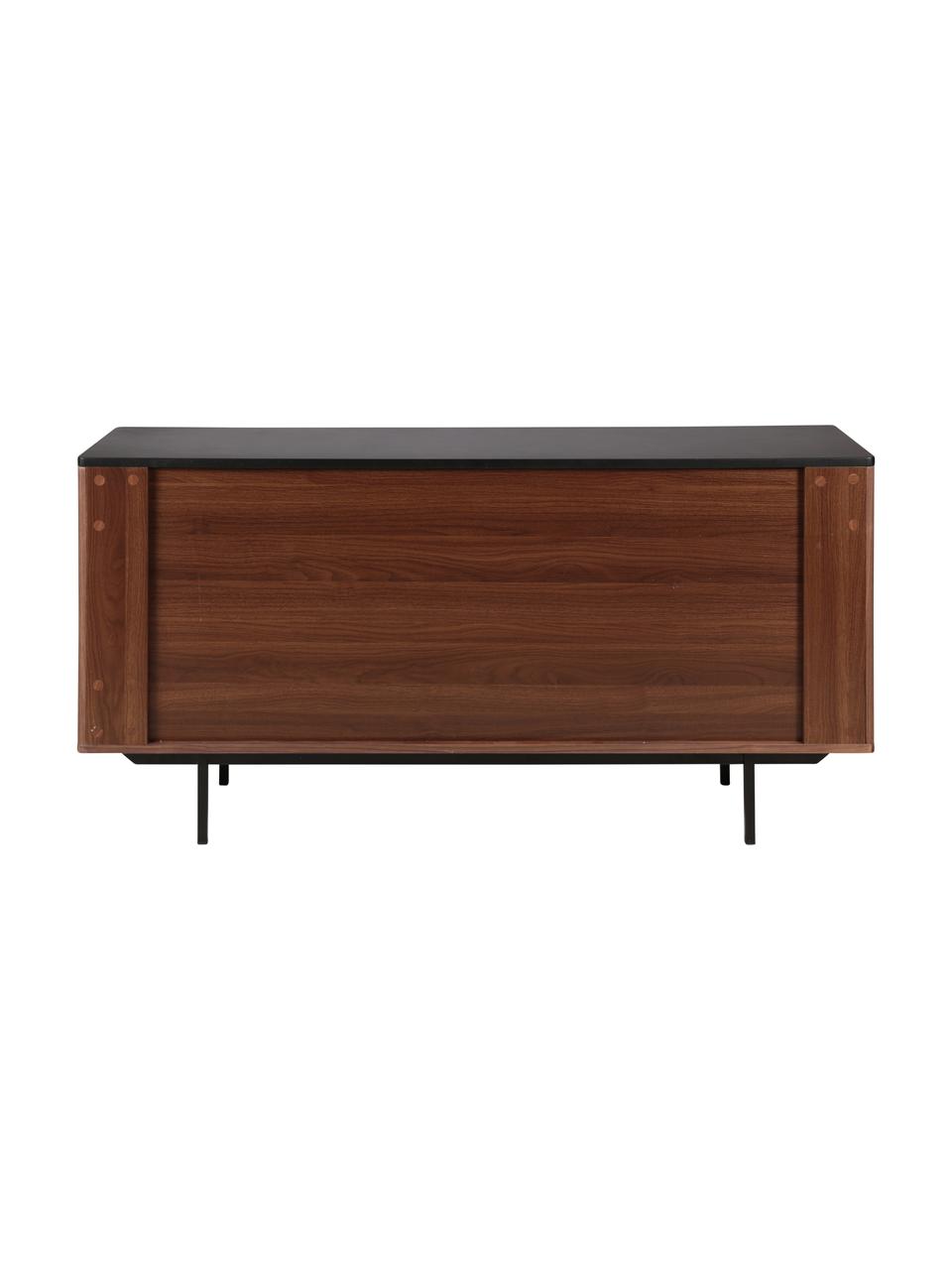 Sideboard Nuance mit Türen und Rillen-Dekor, Korpus: Mitteldichte Holzfaserpla, Beine: Metall, beschichtet, Braun, Schwarz, B 160 x H 81 cm