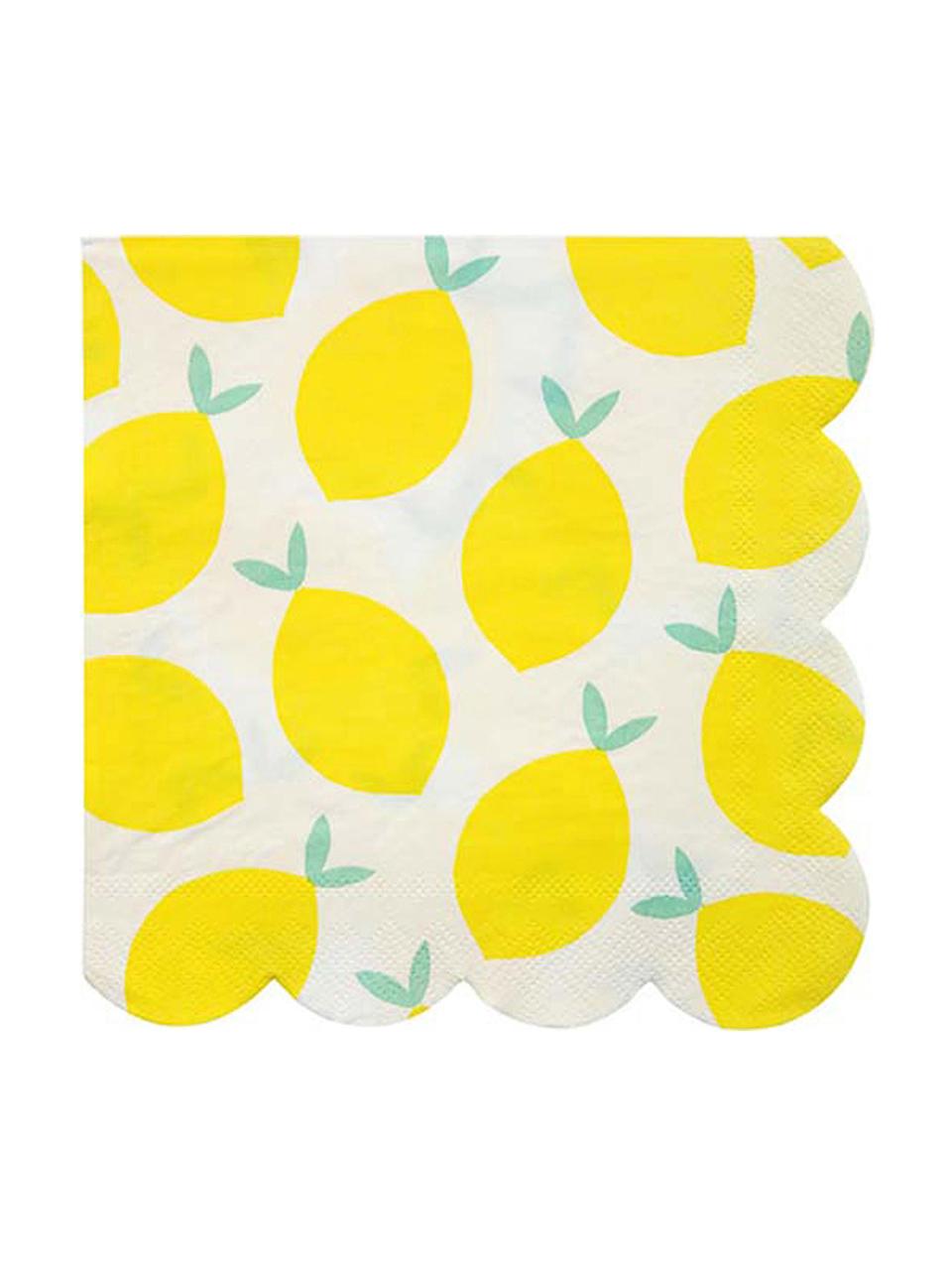 Papírový ubrousek Lemon, 20 ks, Bílá, žlutá, zelená