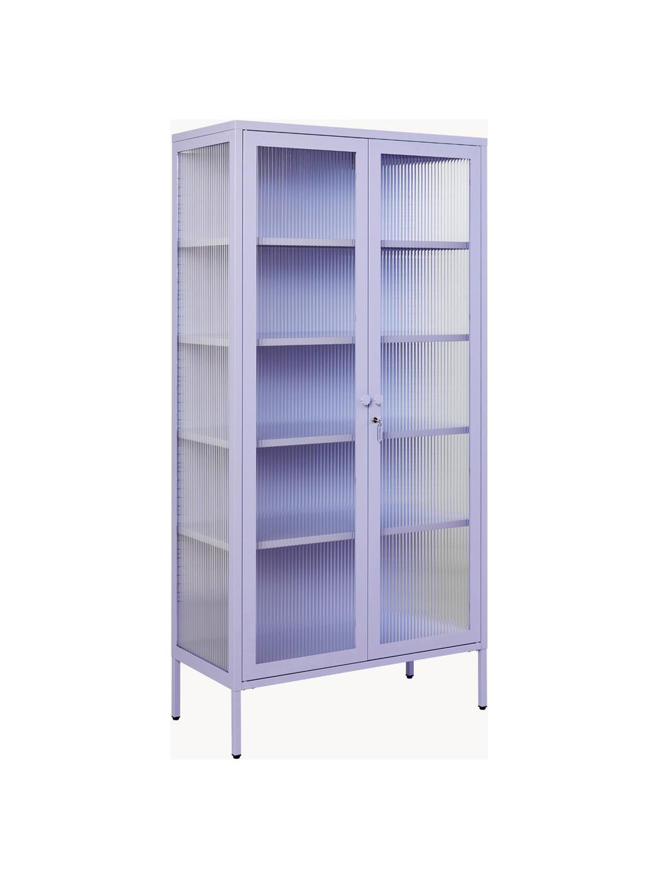 Metall-Vitrine The Collector mit geriffeltem Glas, Lavendel, B 85 x H 170 cm