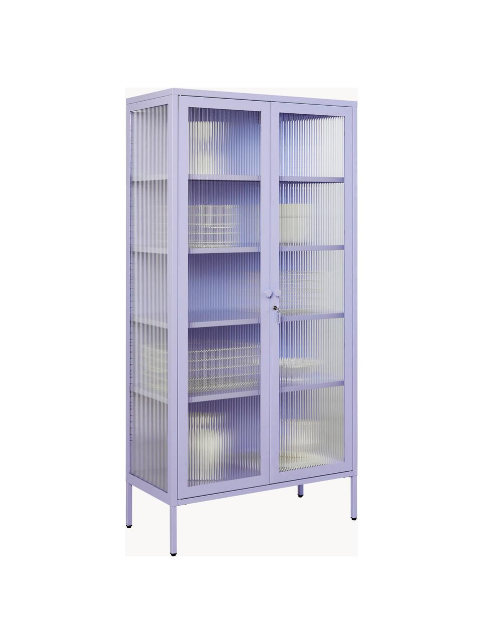 Metall-Vitrine The Collector mit geriffeltem Glas, Lavendel, B 85 x H 170 cm