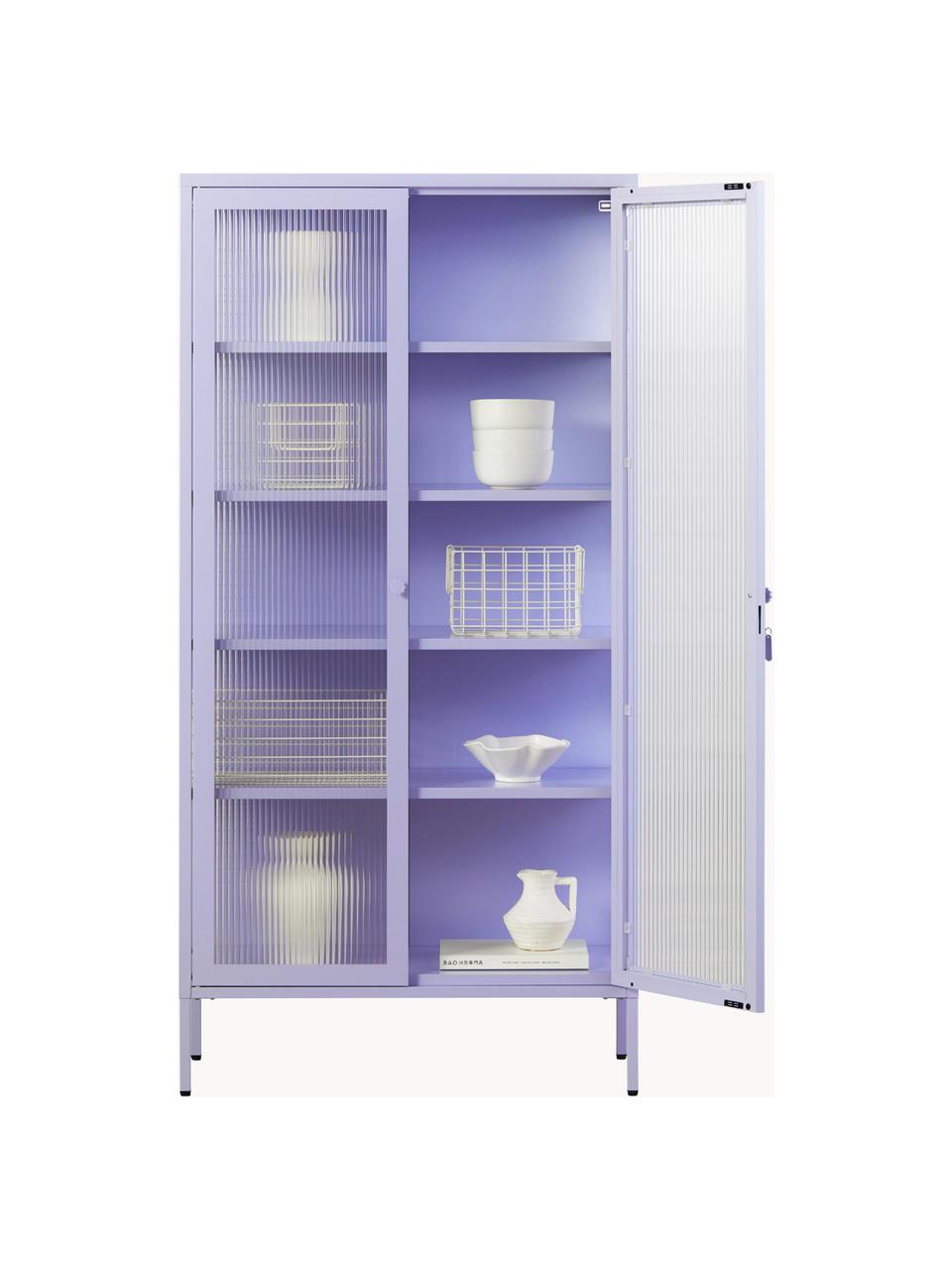 Metall-Vitrine The Collector mit geriffeltem Glas, Lavendel, B 85 x H 170 cm