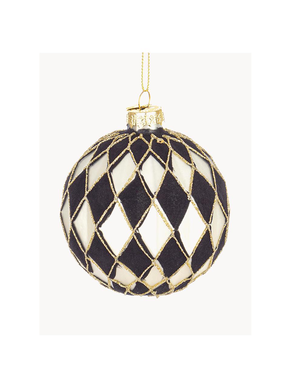 Kerstballen Monochrome, 12 stuks, Glas, Wit, zwart, goudkleurig, Ø 8 cm