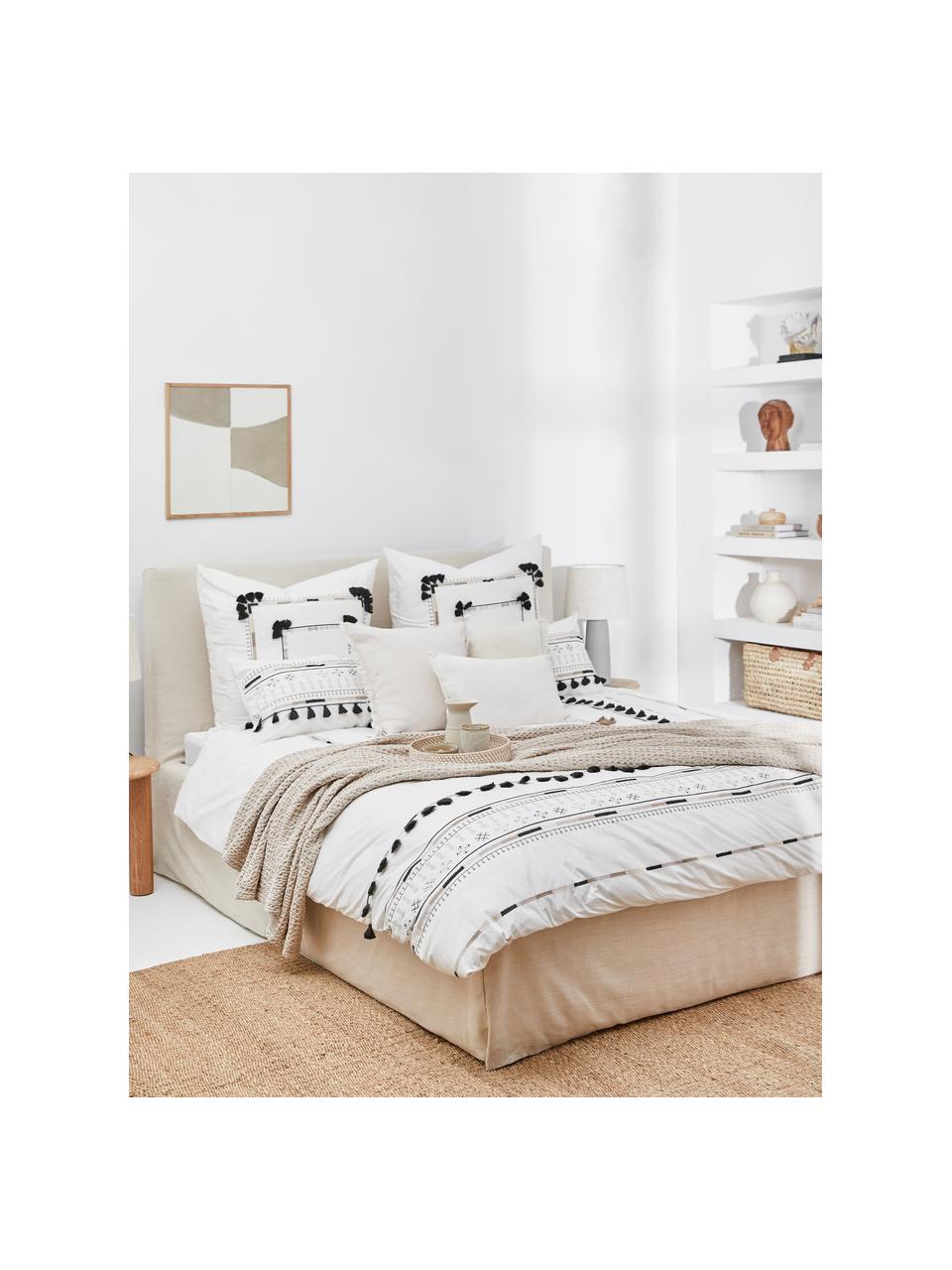 Letto imbottito con contenitore Feather, Rivestimento: poliestere (tessuto testu, Tessuto beige, Larg. 200 x Lung. 200 cm