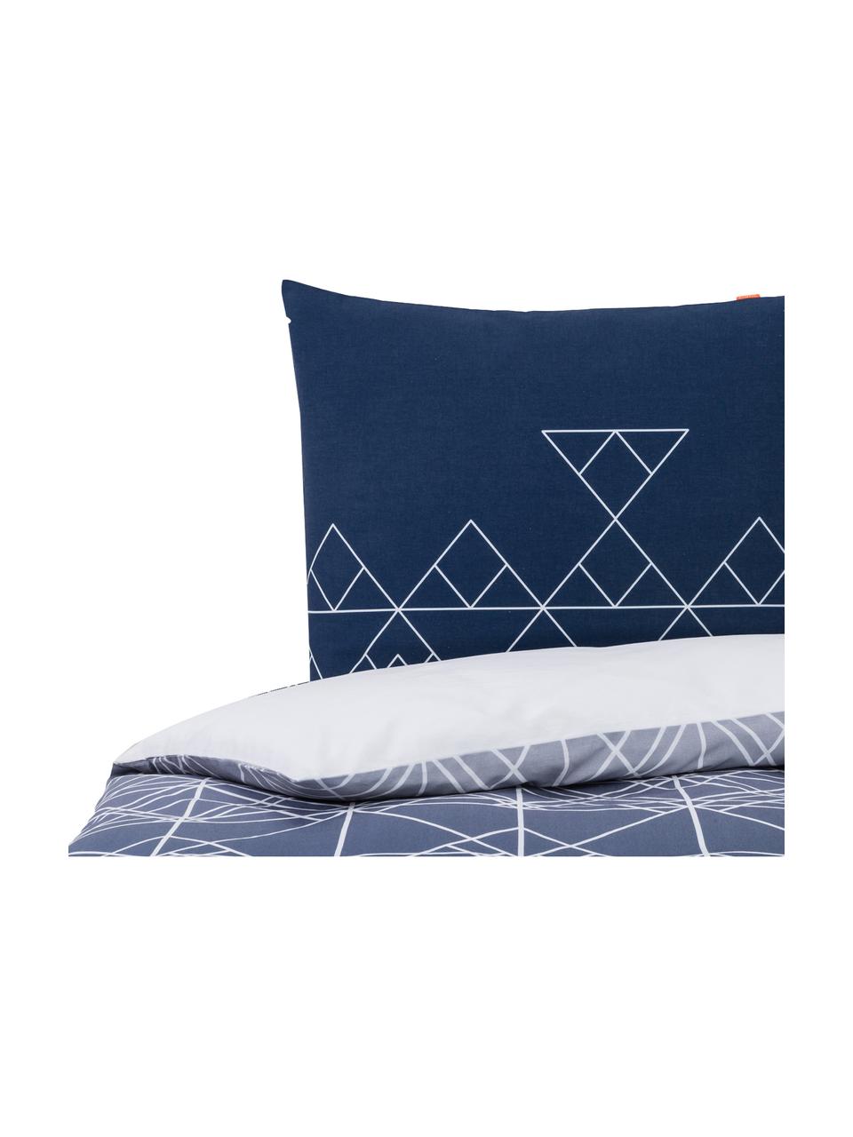 Housse de couette coton Meraki, Bleu, blanc