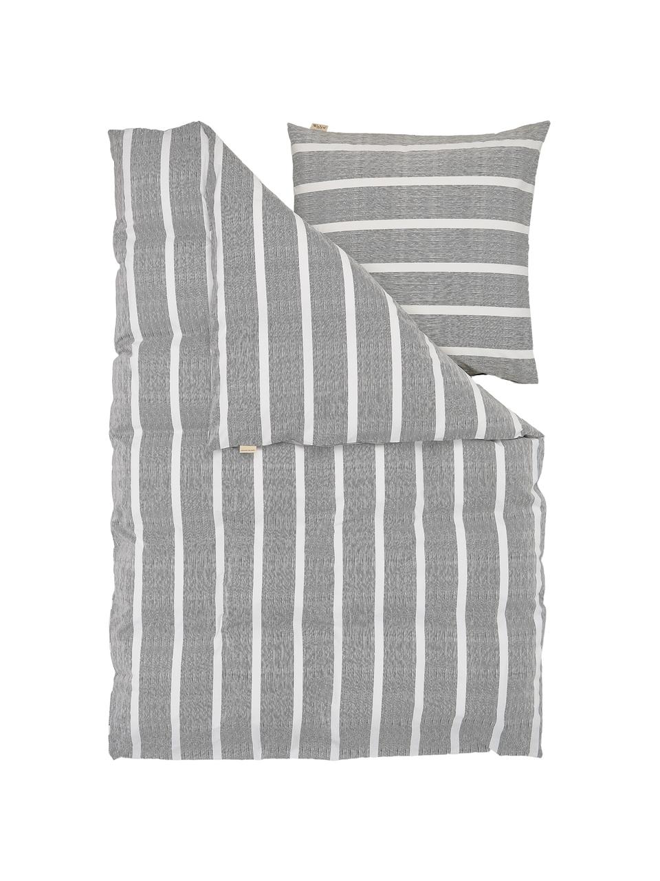 Pościel z bawełny Stripe Along, Antracytowy, biały, 135 x 200 cm
