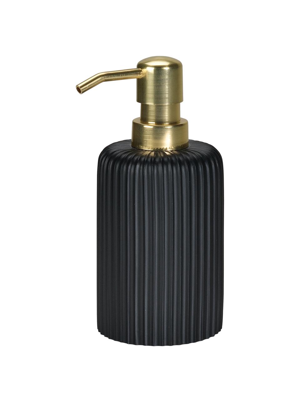 Seifenspender Blackheath, Behälter: Polyresin, Pumpkopf: Kunststoff, Schwarz, Messingfarben, Ø 7 x H 16 cm