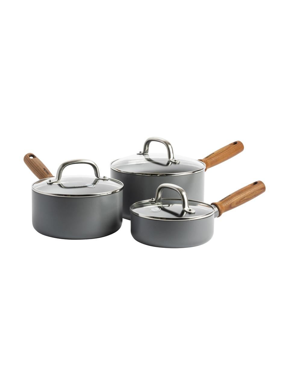 Kookpotten Mayflower Pro met antiaanbaklaag, set van 3, Lichtgrijs, essenhout, Set met verschillende formaten