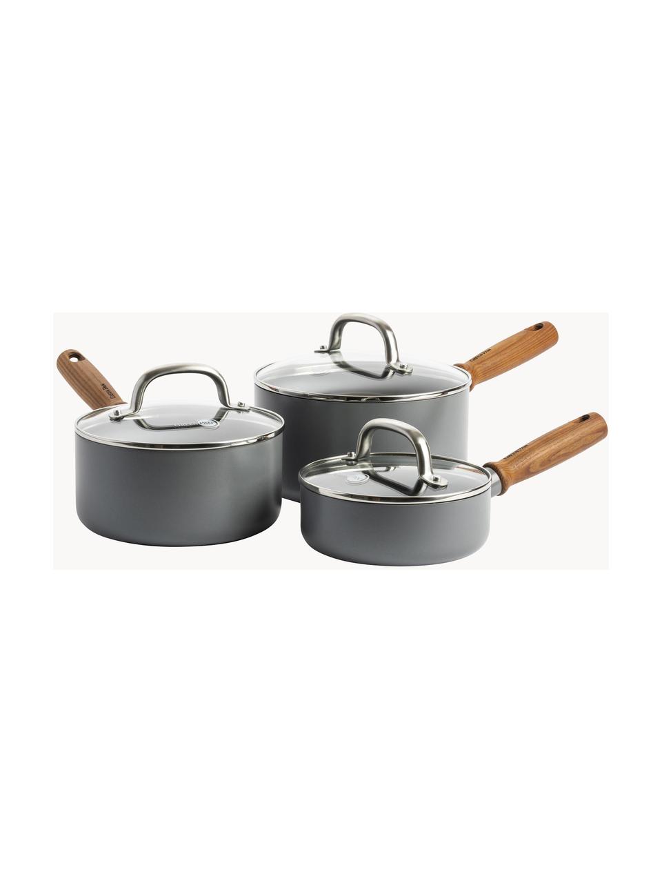 Set de casseroles avec revêtement antiadhésif Mayflower Pro, 3 élém., Gris foncé, foncé bois, Lot de différentes tailles