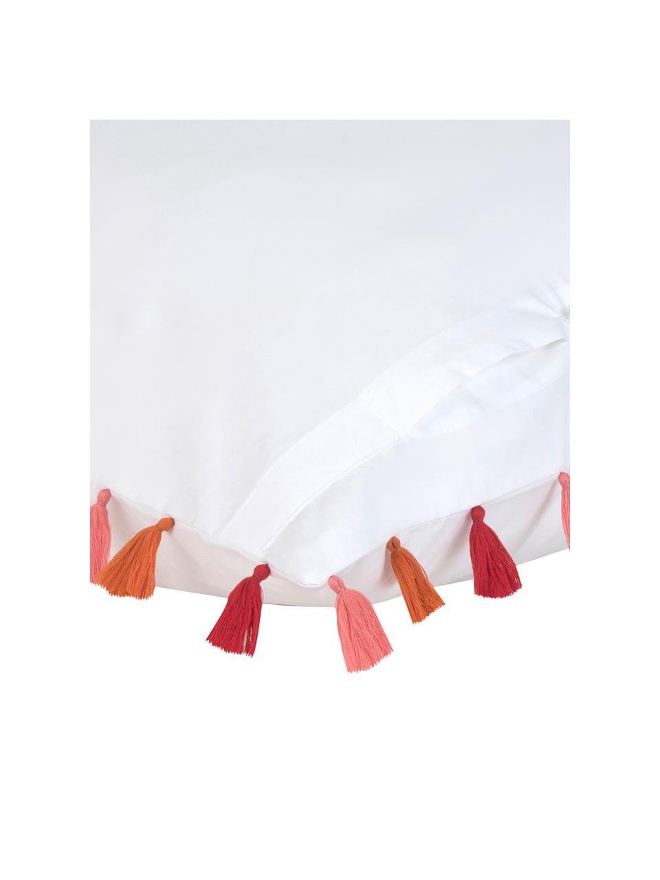 Obliečka na vankúš z bavlneného perkálu so strapcami Quo, 2 ks, Biela, červená, Š 40 x D 80 cm