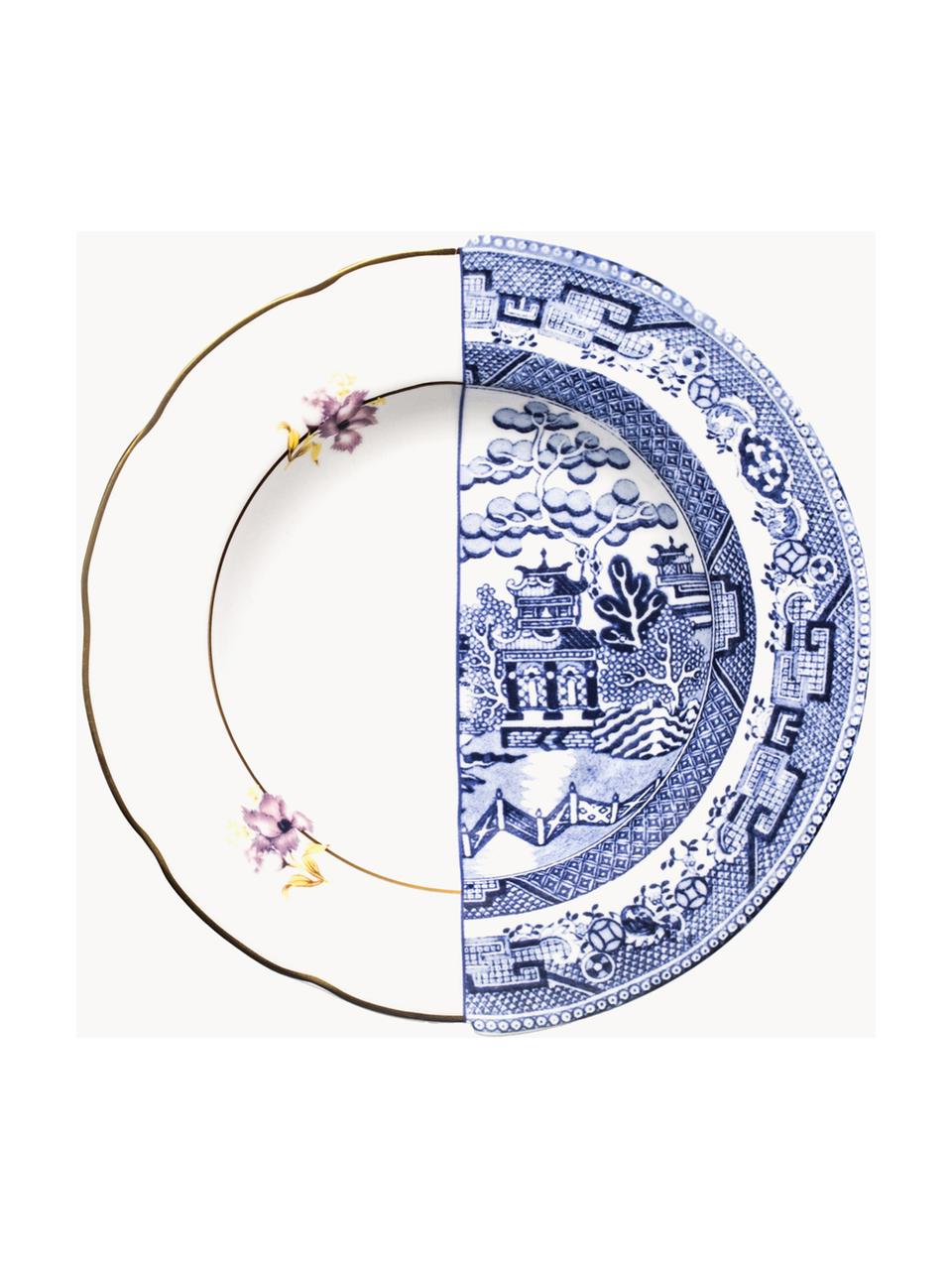 Assiette creuse faite main Hybrid, Porcelaine Fine Bone China, Bleu, blanc, Ø 25 x haut. 4 cm