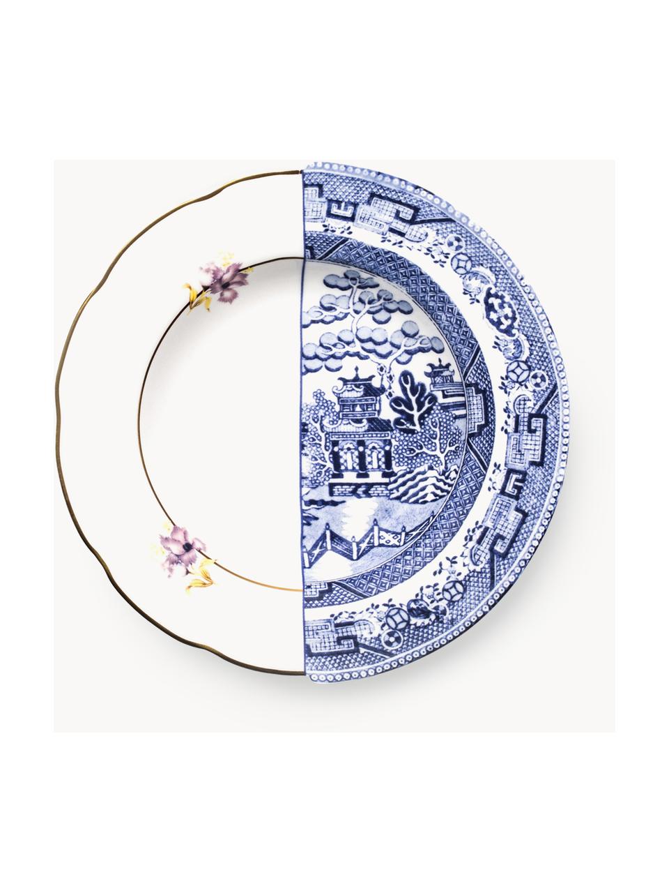 Assiette creuse faite main Hybrid, Porcelaine Fine Bone China, Bleu, blanc, Ø 25 x haut. 4 cm