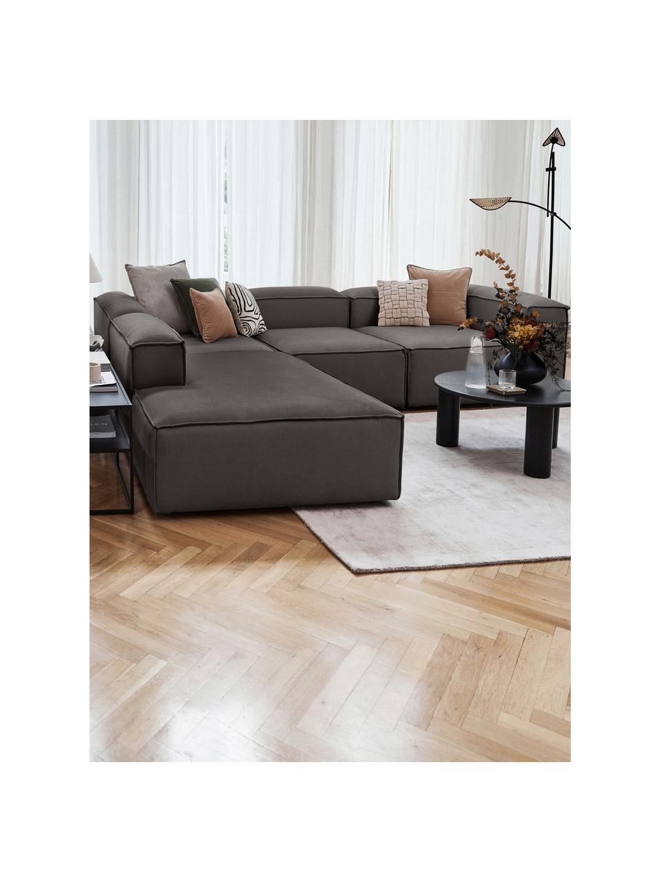 Divano angolare componibile XL Lennon, Rivestimento: 100% poliestere Con 115.0, Struttura: legno di pino massiccio, , Piedini: plastica, Tessuto antracite, Larg. 329 x Alt. 68 cm, chaise-longue a sinistra