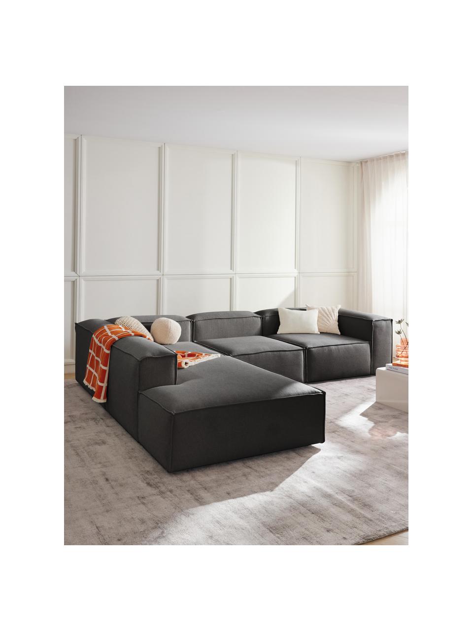 Narożna sofa modułowa XL Lennon, Tapicerka: 100% poliester Dzięki tka, Stelaż: lite drewno sosnowe, skle, Nogi: tworzywo sztuczne Ten pro, Antracytowa tkanina, S 329 x G 269 cm, lewostronna