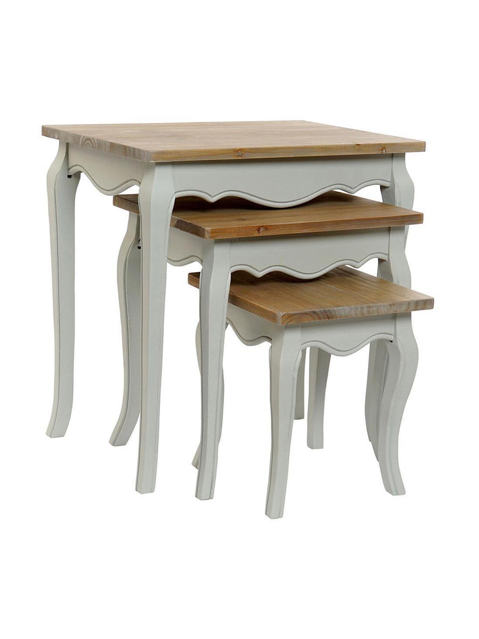 Set de mesas auxiliares Andy, 3 pzas., Tablero: fibras de densidad media , Tablero: madera de abeto, Gris, Set de diferentes tamaños