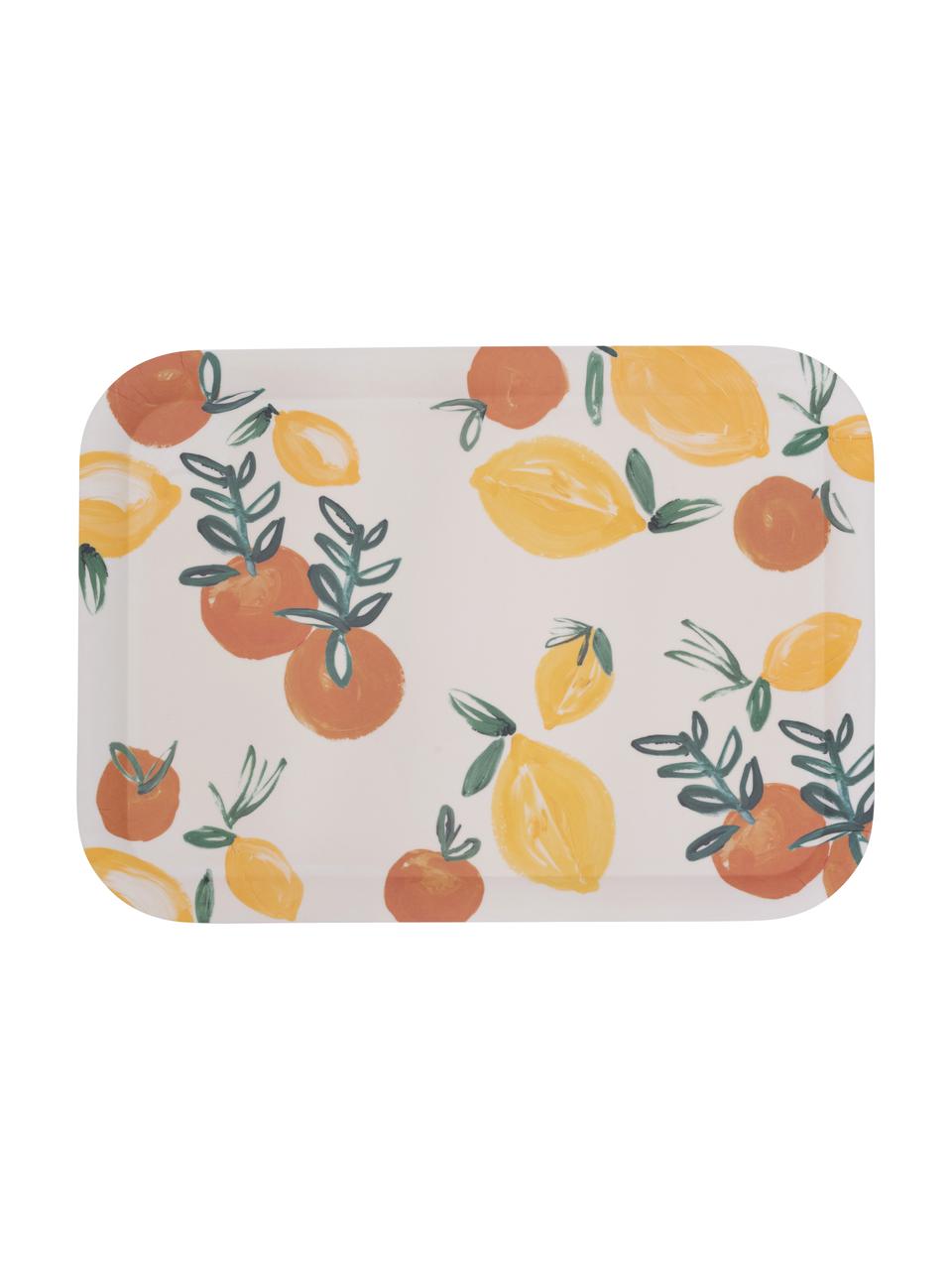 Bamboe-dienblad Sicilian Summer, L 44 x B 33 cm, Bamboevezels, Beige, geel, oranje, 33 x 44 cm