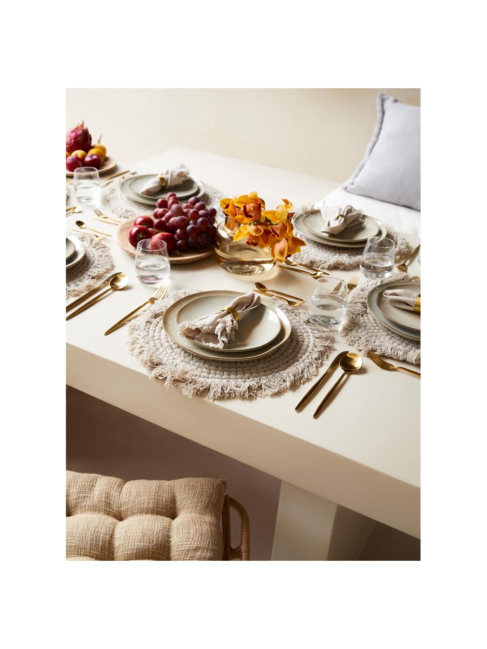 Serviettes de table à franges Nalia, 2 pièces, Coton, Beige clair, larg. 35 x long. 35 cm