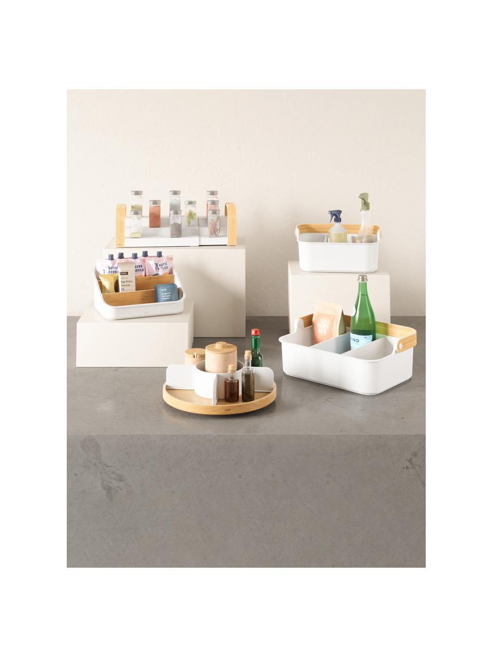 Mensola da cucina estraibile Bellwood, Mensola: plastica, Bianco, legno chiaro, Larg. 31-61 x Alt. 13 cm