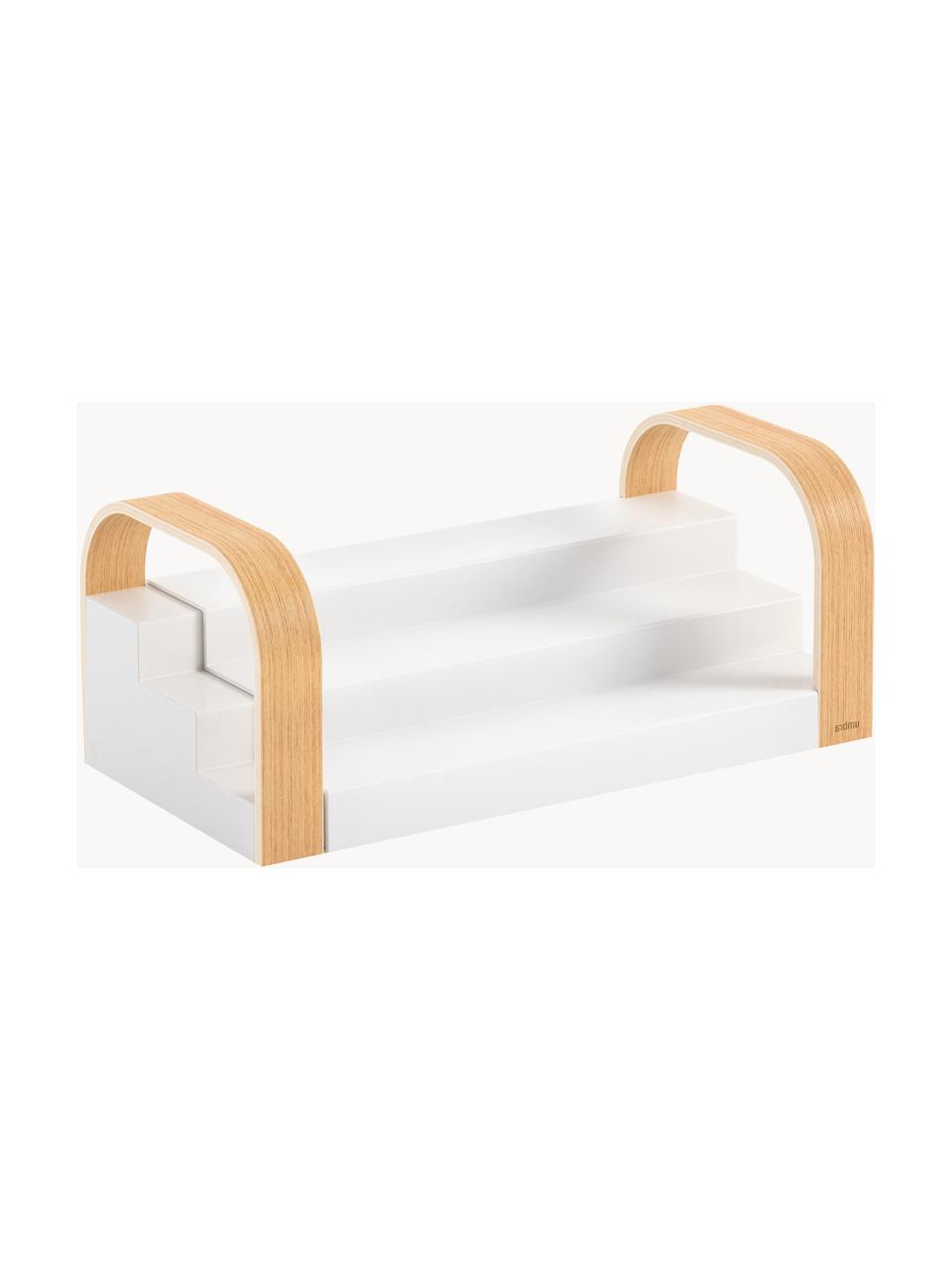 Mensola da cucina estraibile Bellwood, Mensola: plastica, Bianco, legno chiaro, Larg. 31-61 x Alt. 13 cm