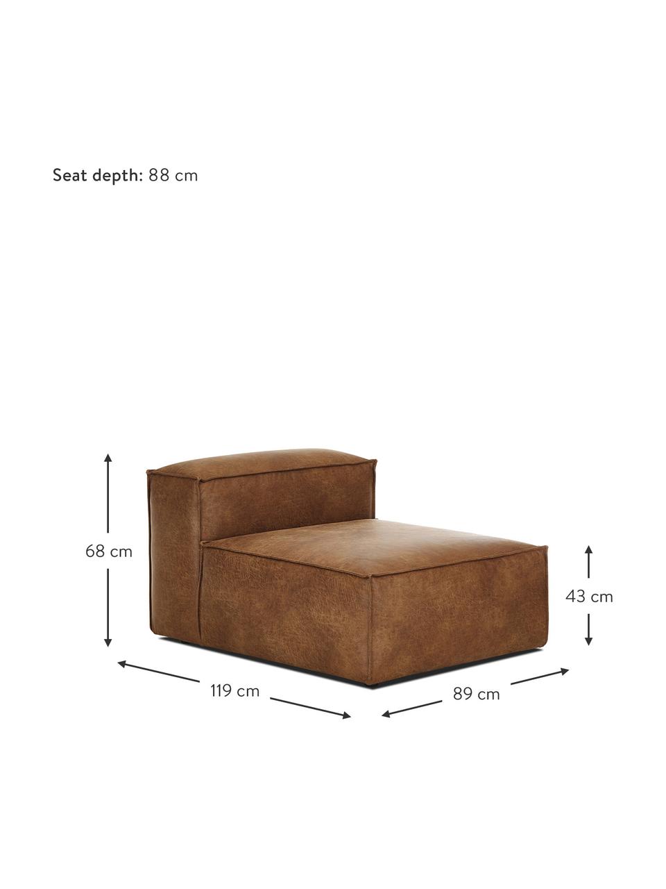 Módulo central sofá de cuero reciclado Lennon, Tapizado: cuero reciclado (70% cuer, Estructura: madera de pino maciza, ma, Patas: plástico Las patas están , Cuero marrón, An 89 x F 119 cm