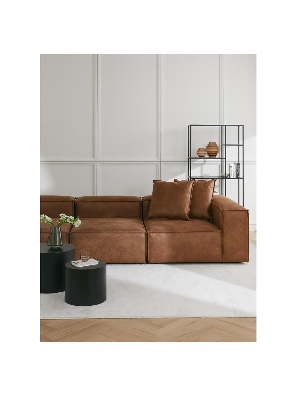 Mittelmodul Lennon aus recyceltem Leder, Bezug: Recyceltes Leder (70 % Le, Gestell: Massives Holz, Sperrholz, Leder Braun, B 89 x T 119 cm