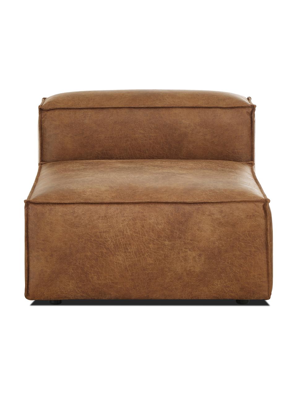 Modulo centrale in pelle riciclata Lennon, Rivestimento: pelle riciclata (70% pell, Struttura: legno di pino massiccio, , Piedini: plastica I piedini si tro, Pelle marrone, Larg. 89 x Prof. 119 cm