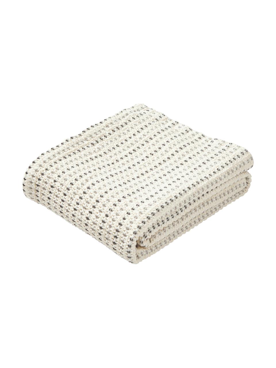 Coperta in cotone a nido d'ape Kimber, 100% cotone, Bianco crema, tonalità grigie, Larg. 130 x Lung. 170 cm