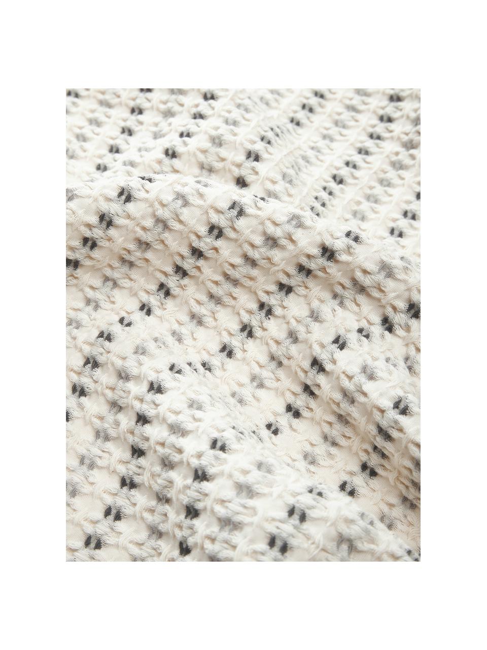 Coperta in cotone a nido d'ape Kimber, 100% cotone, Bianco crema, tonalità grigie, Larg. 130 x Lung. 170 cm