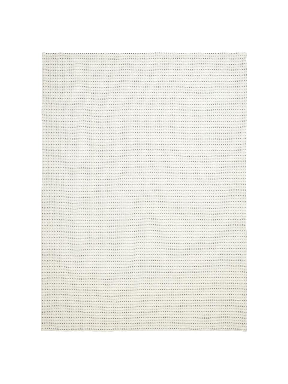 Plaid en coton à texture gaufrée Kimber, 100 % coton, Blanc crème, tons gris, larg. 130 x long. 170 cm