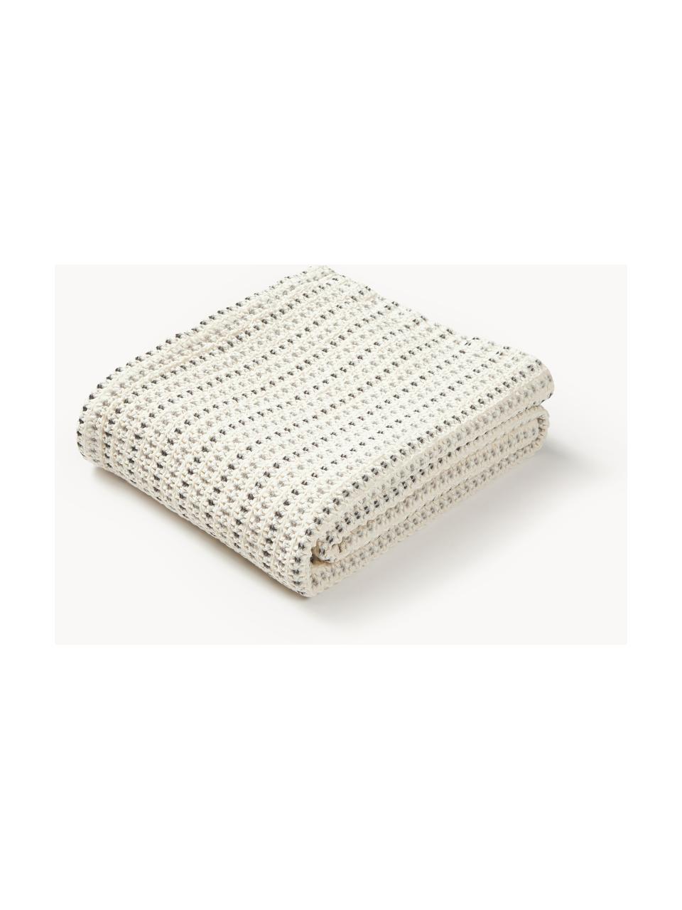Bavlnená deka s vaflovou štruktúrou Kimber, 100 %  bavlna, Krémovobiela, odtiene sivej, Š 130 x D 170 cm