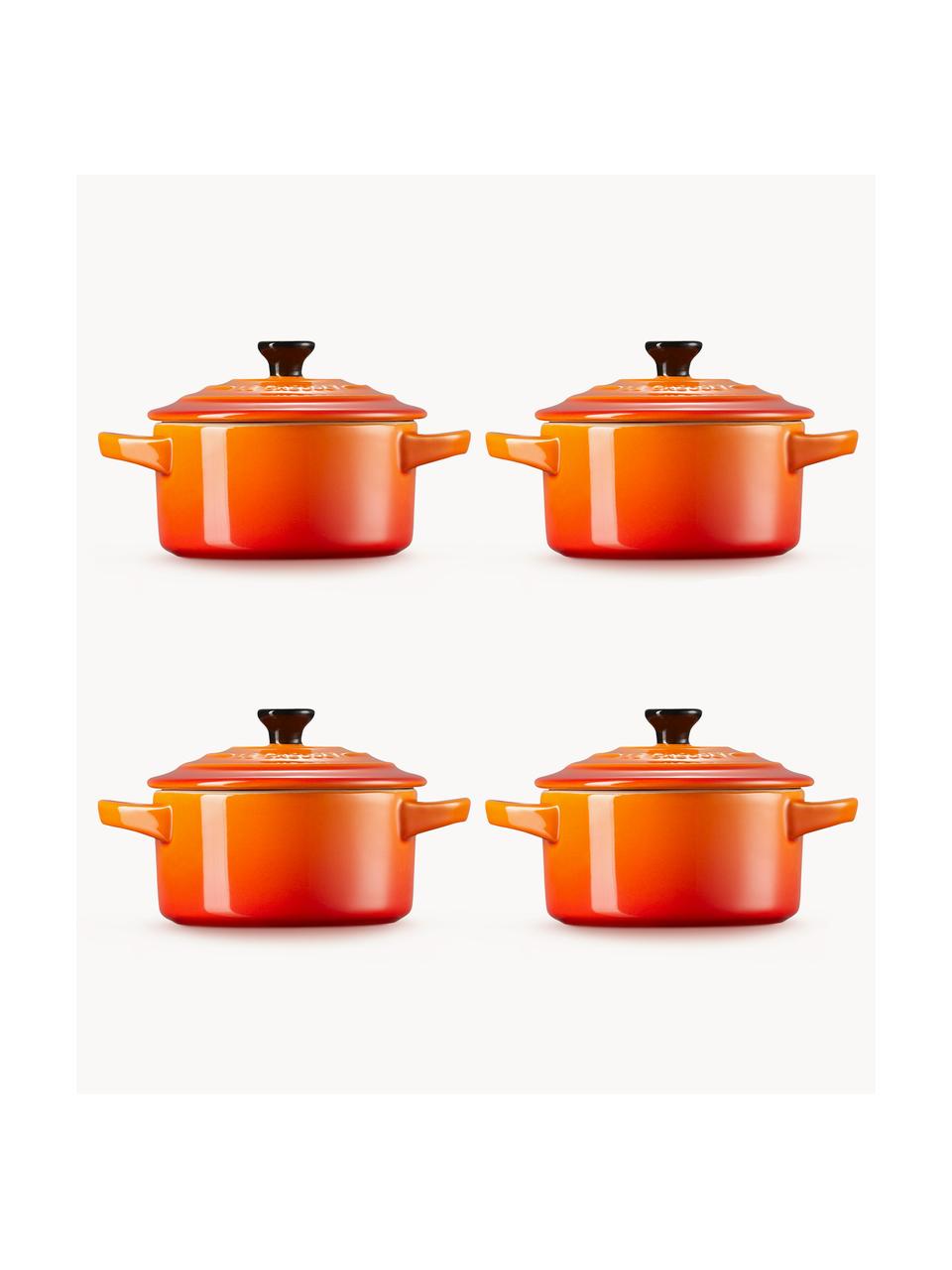 Töpfchen Cocotte Mini, 4 Stück, Steinzeug, Orangetöne, Schwarz, Ø 10 x H 8 cm, 250 ml