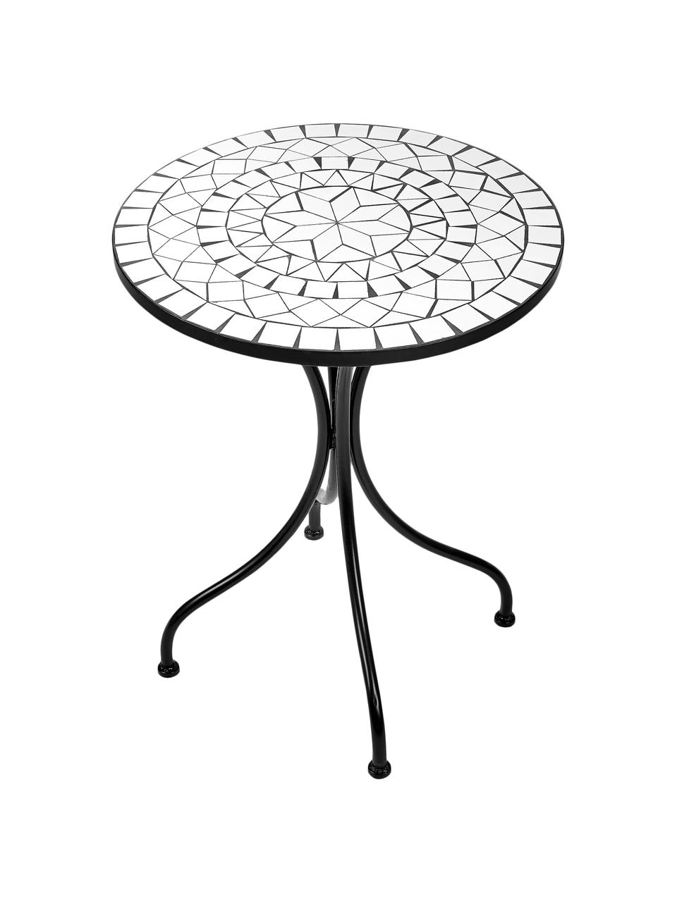 Garten-Bistrotisch Palazzo mit Mosaik, Ø 55 cm, Tischplatte: Keramik-Mosaiksteine, Beine: Metall, pulverbeschichtet, Weiß, Schwarz, Ø 55 x H 71 cm